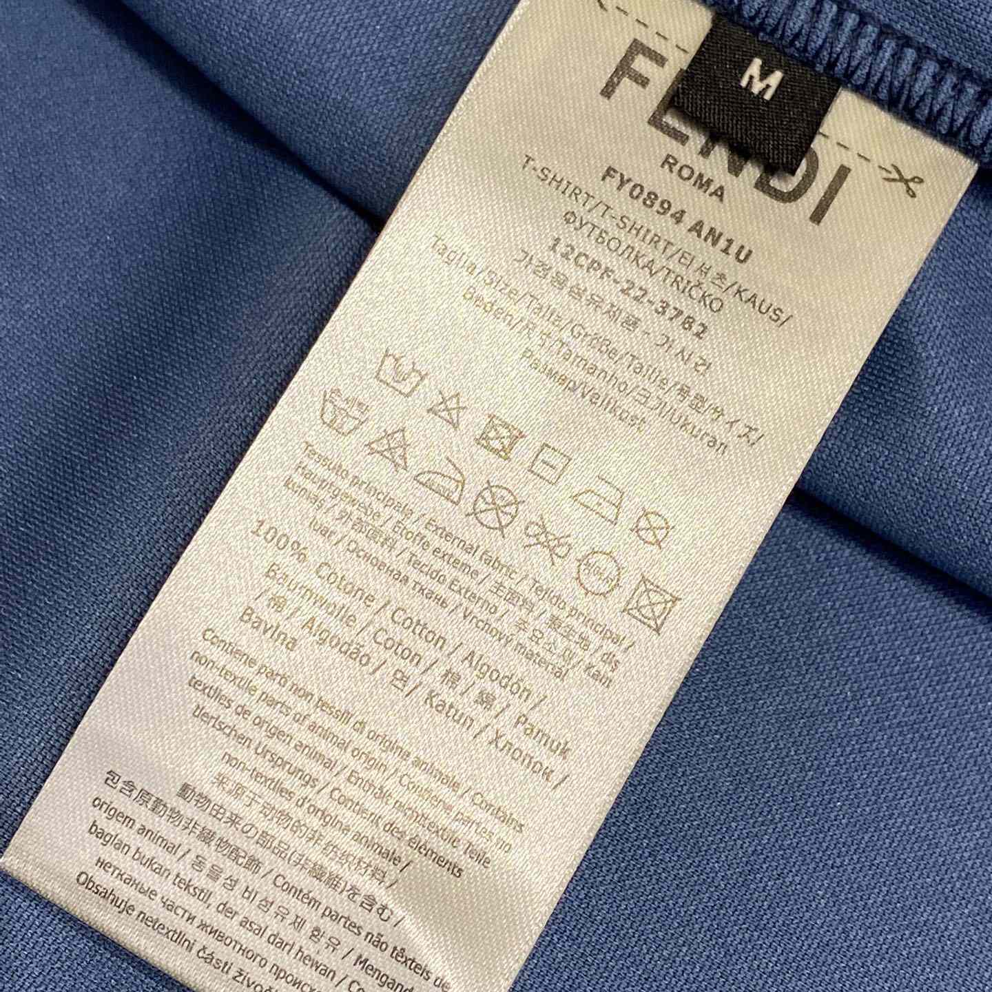 Fendi Blue Pequin Fabric T-shirt - EUR FASHION