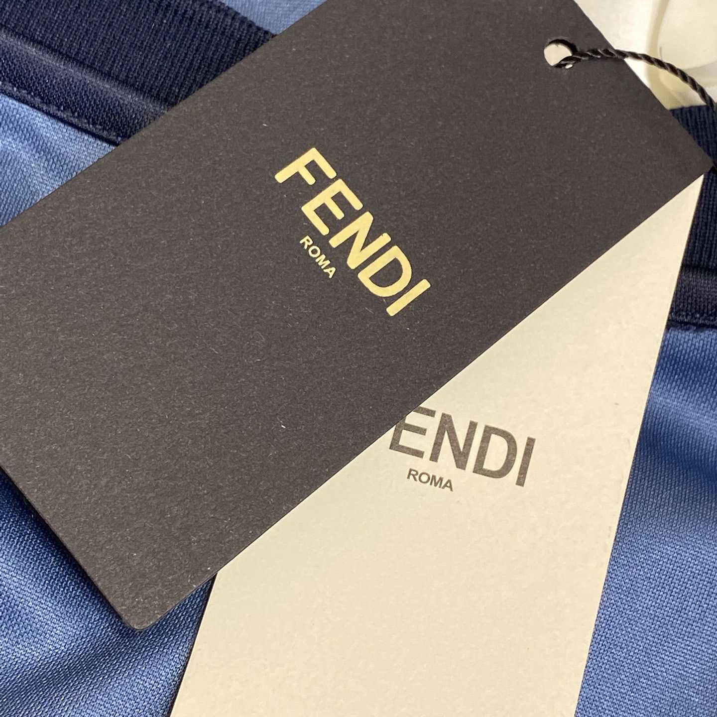 Fendi Blue Pequin Fabric T-shirt - EUR FASHION
