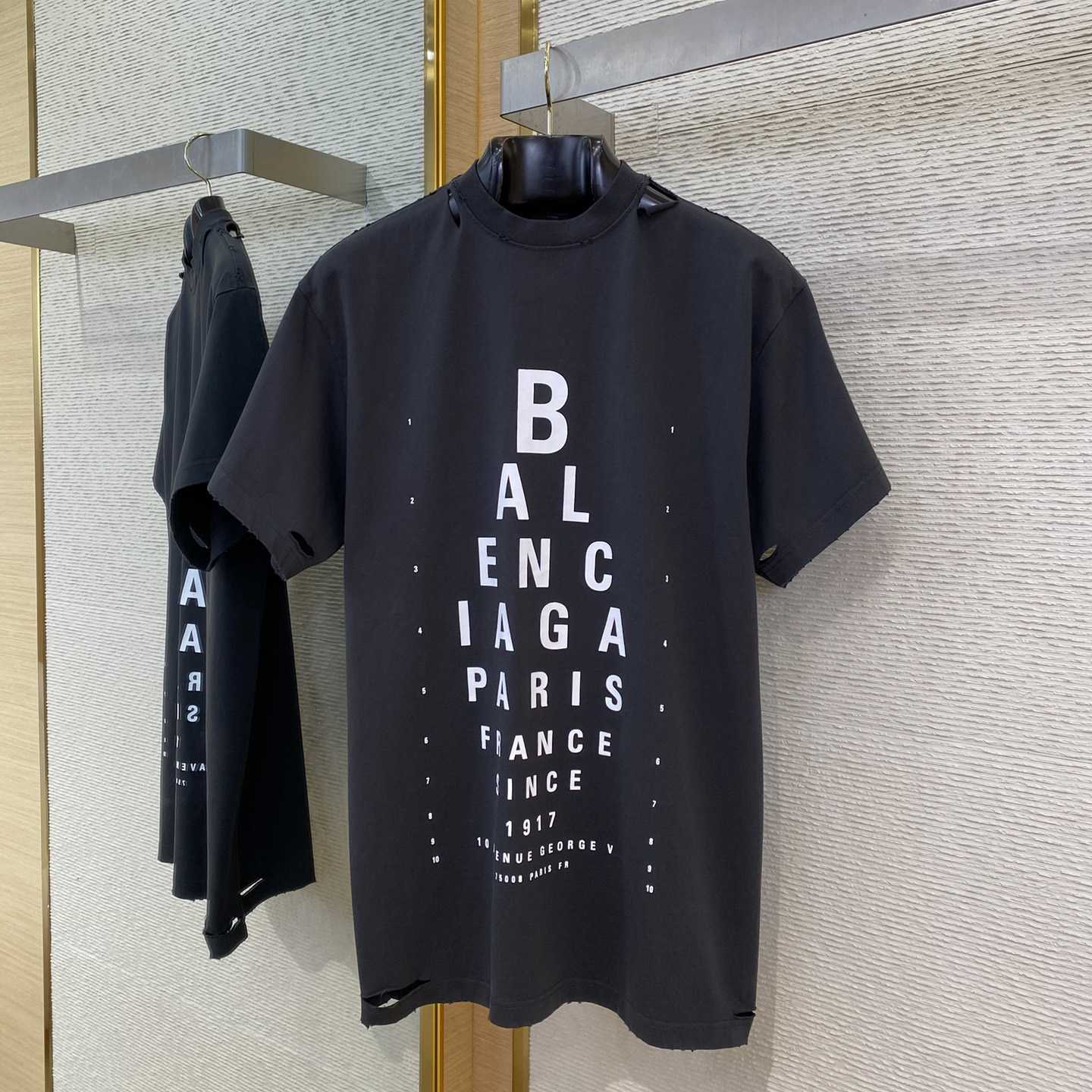 Balenciaga Eye Chart Distressed Oversize Cotton T-shirt - EUR FASHION