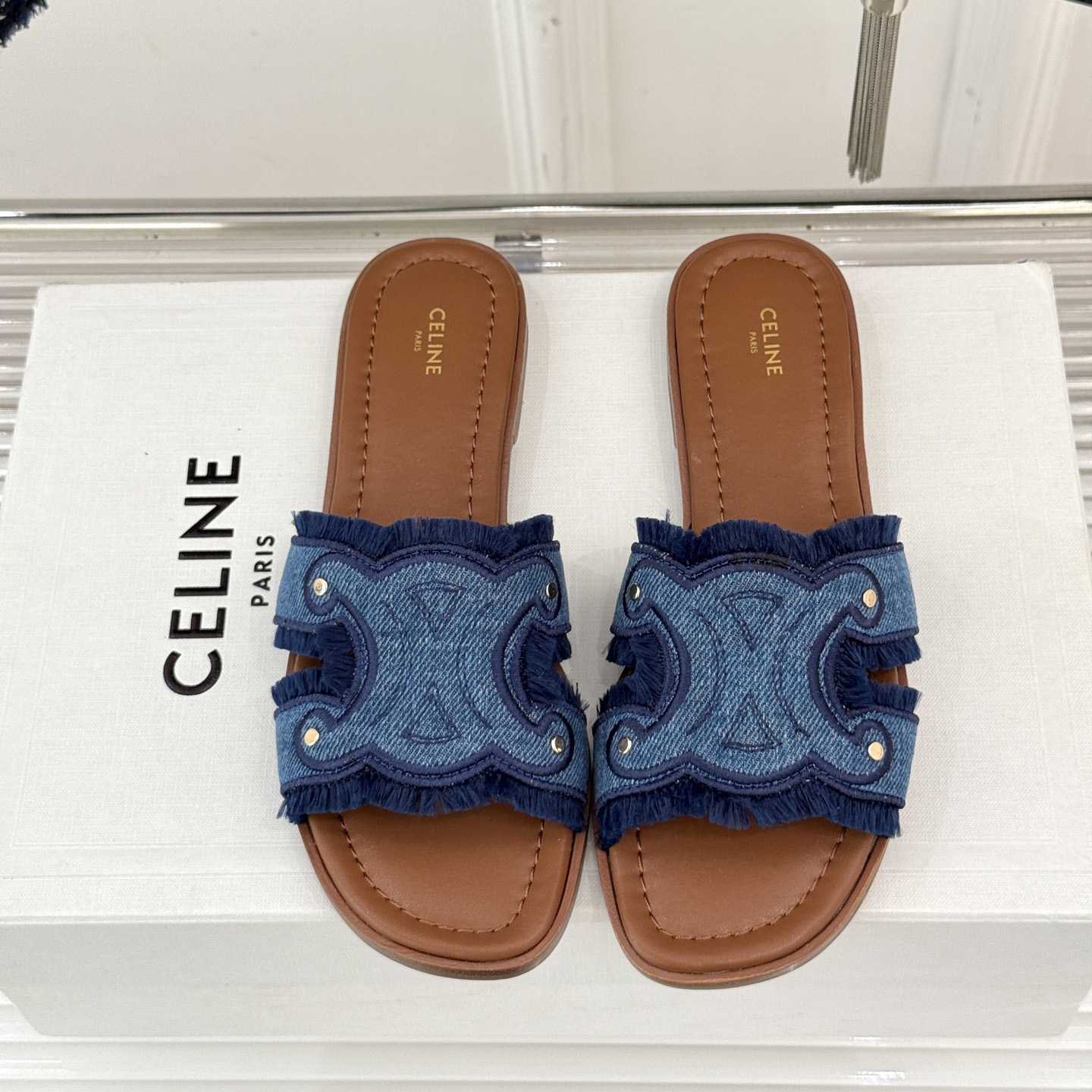 Celine Marina Fringed Mule In Denim  - EUR FASHION