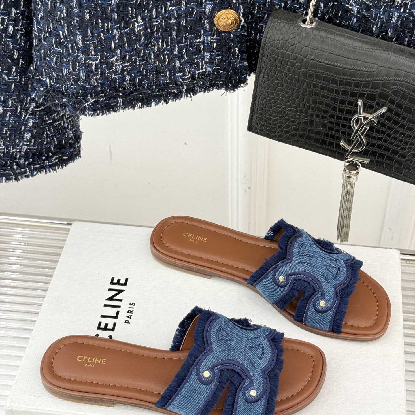 Celine Marina Fringed Mule In Denim  - EUR FASHION