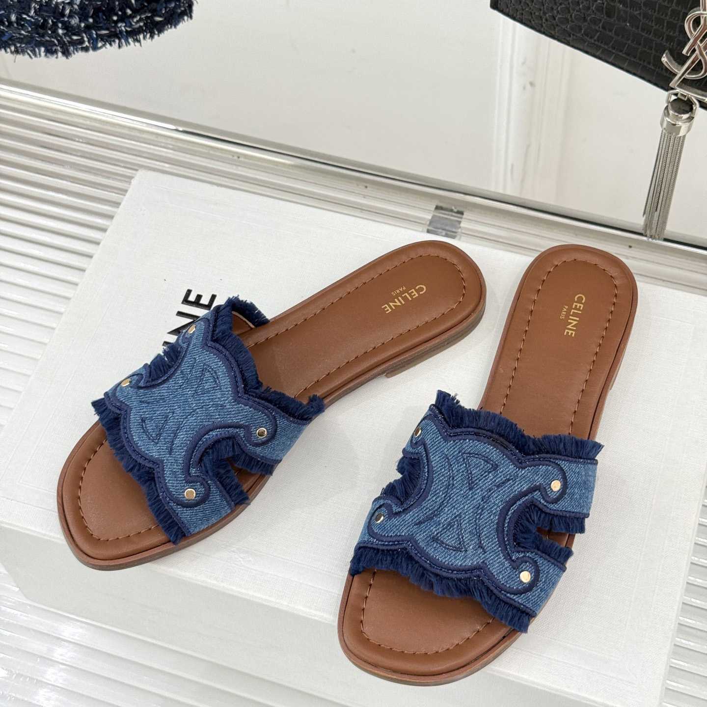 Celine Marina Fringed Mule In Denim  - EUR FASHION