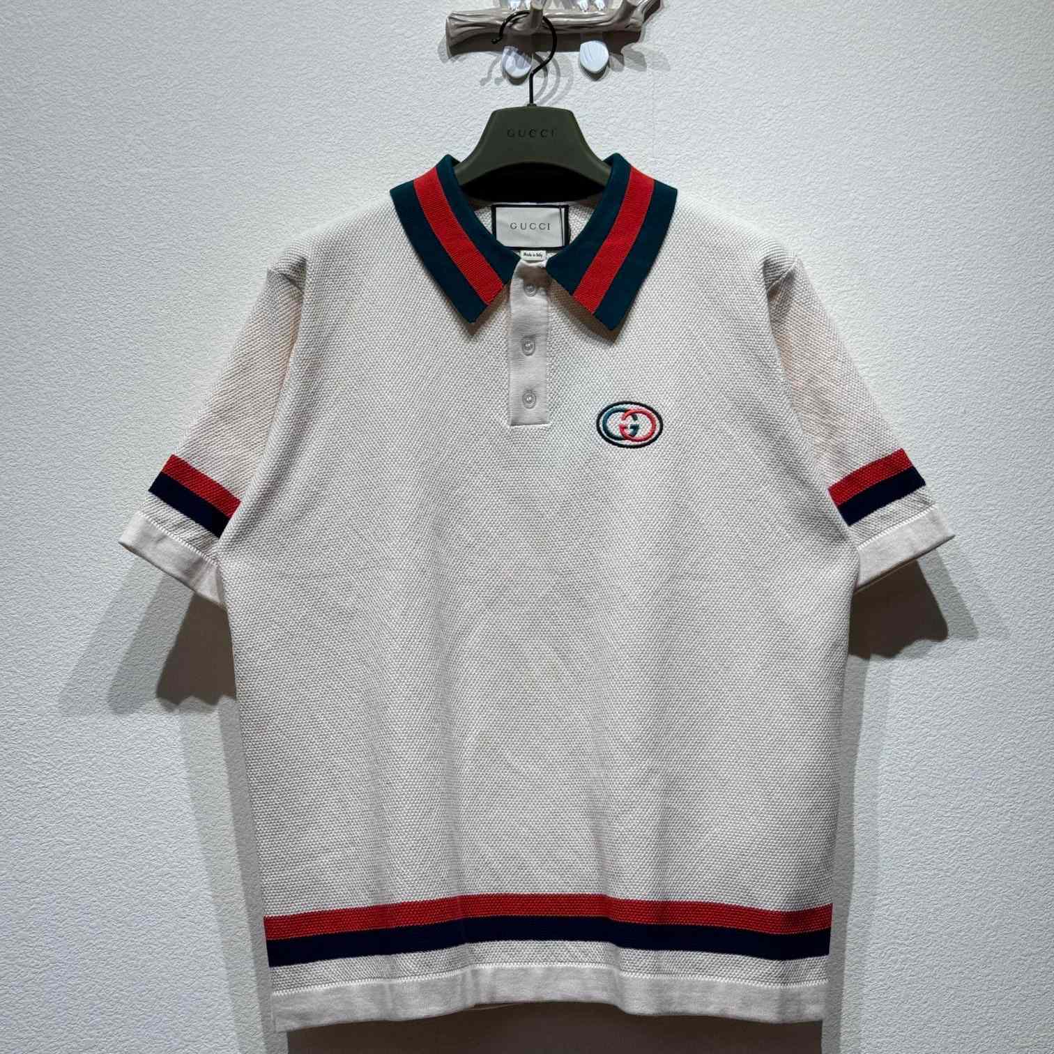 Gucci Knit Cotton Polo Shirt With Web - EUR FASHION