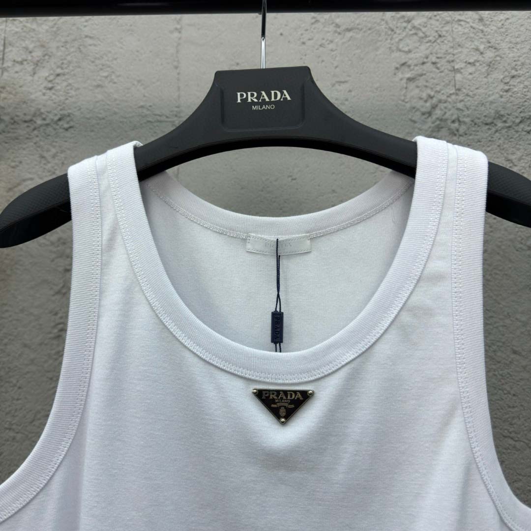 Prada Cotton Tank Top With Enamel Logo - EUR FASHION