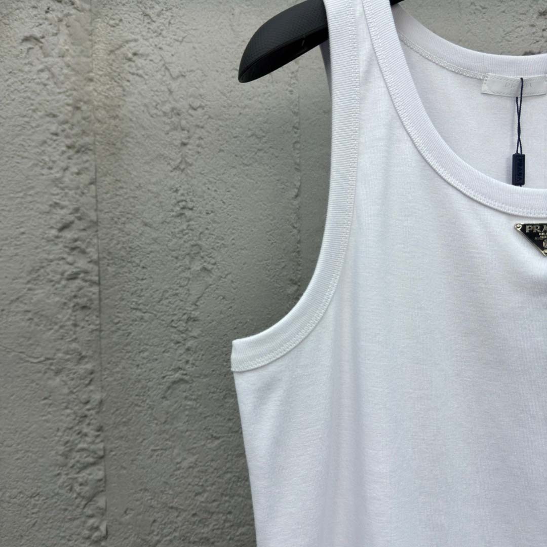 Prada Cotton Tank Top With Enamel Logo - EUR FASHION