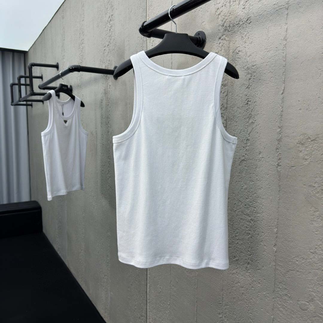 Prada Cotton Tank Top With Enamel Logo - EUR FASHION