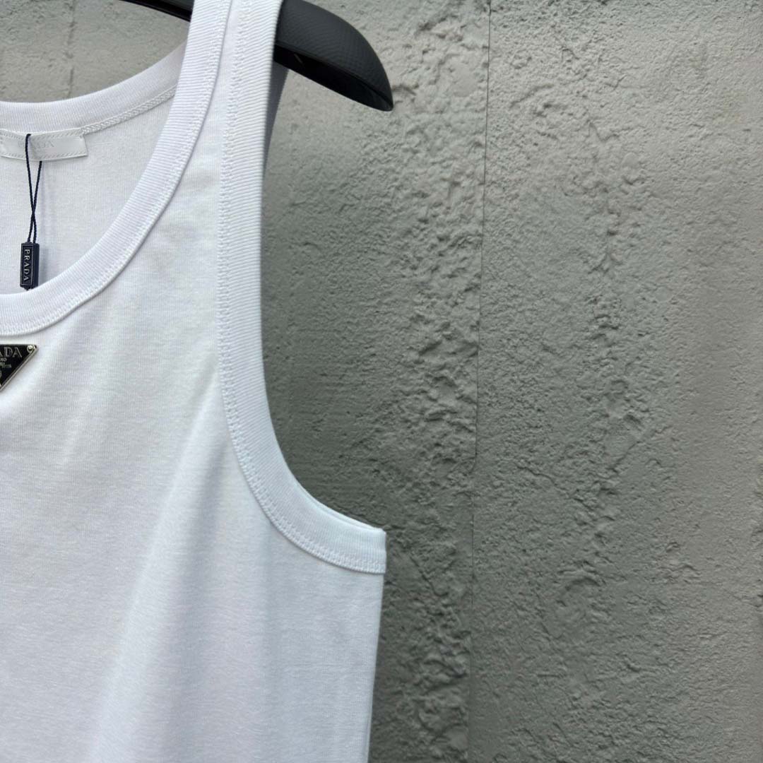Prada Cotton Tank Top With Enamel Logo - EUR FASHION