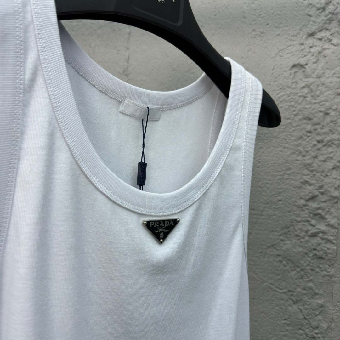 Prada Cotton Tank Top With Enamel Logo - EUR FASHION