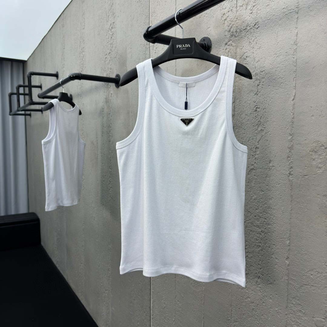 Prada Cotton Tank Top With Enamel Logo - EUR FASHION