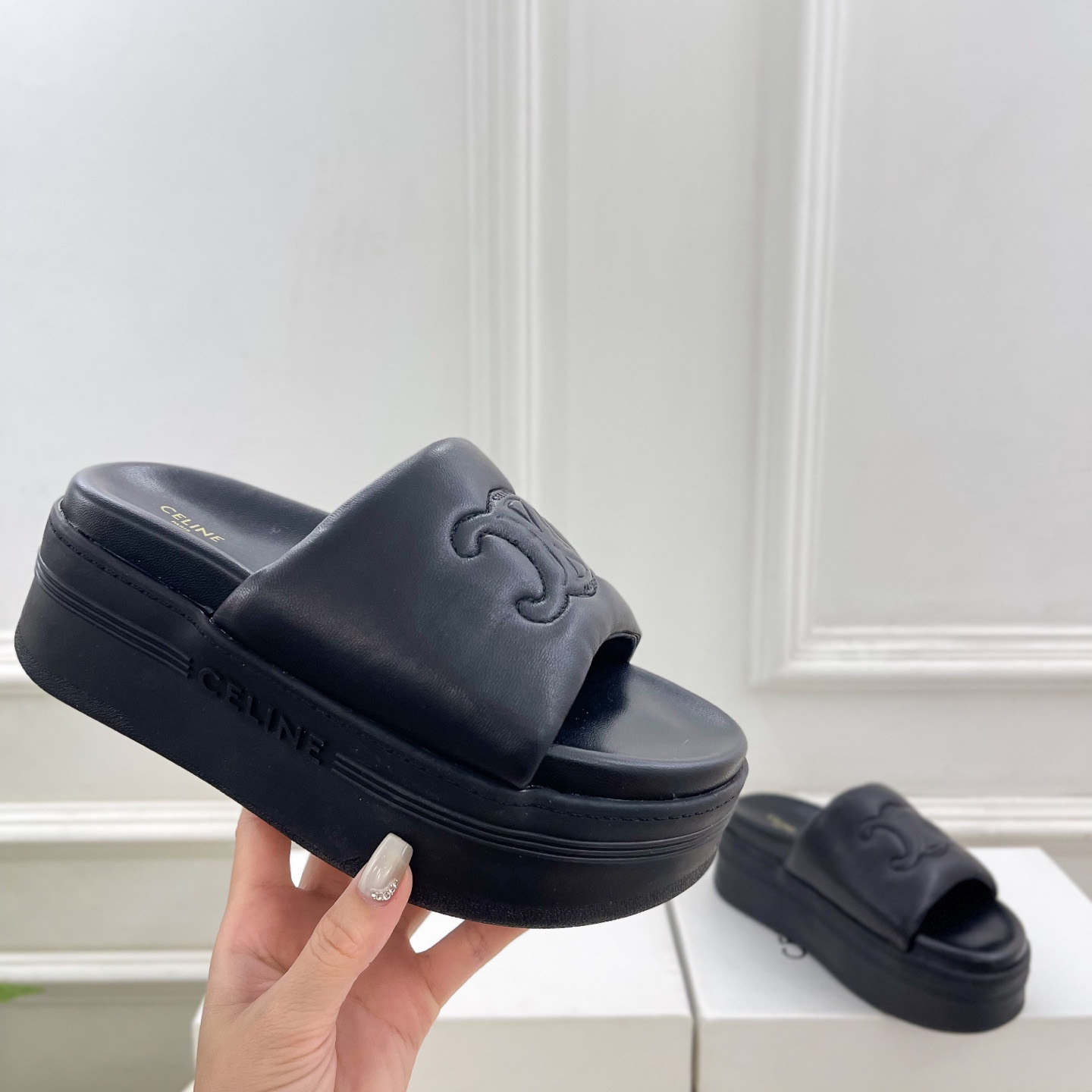 Celine Block Slide With Triomphe In Lambskin - EUR FASHION