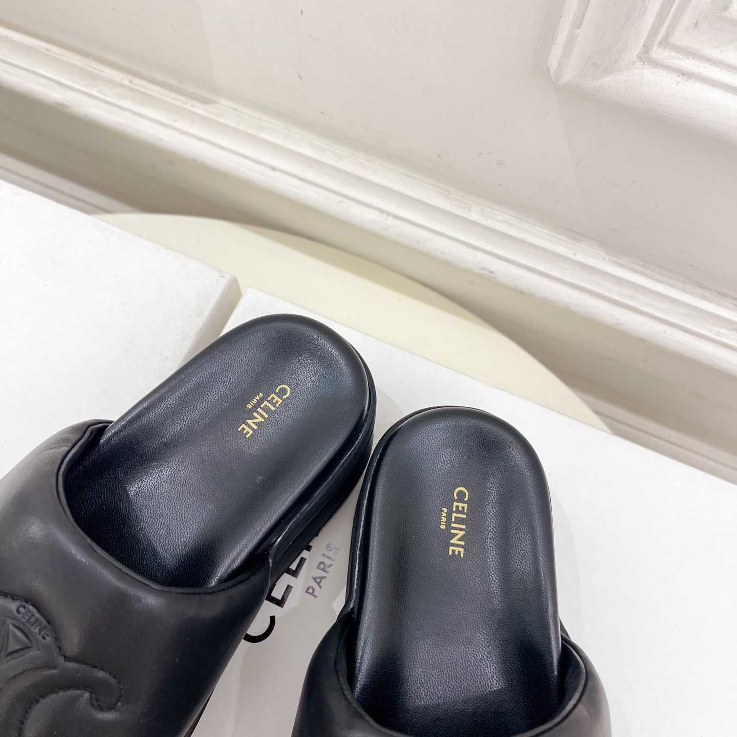 Celine Block Slide With Triomphe In Lambskin - EUR FASHION