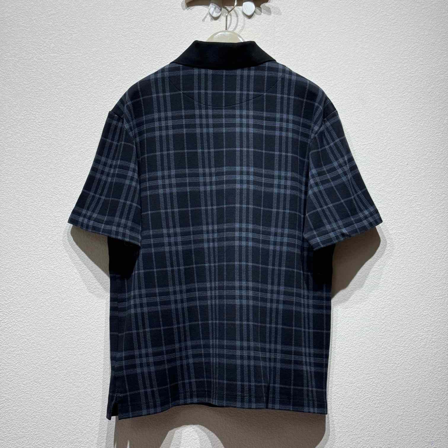 Burberry Navy Check Stretch Cotton Blend Polo - EUR FASHION