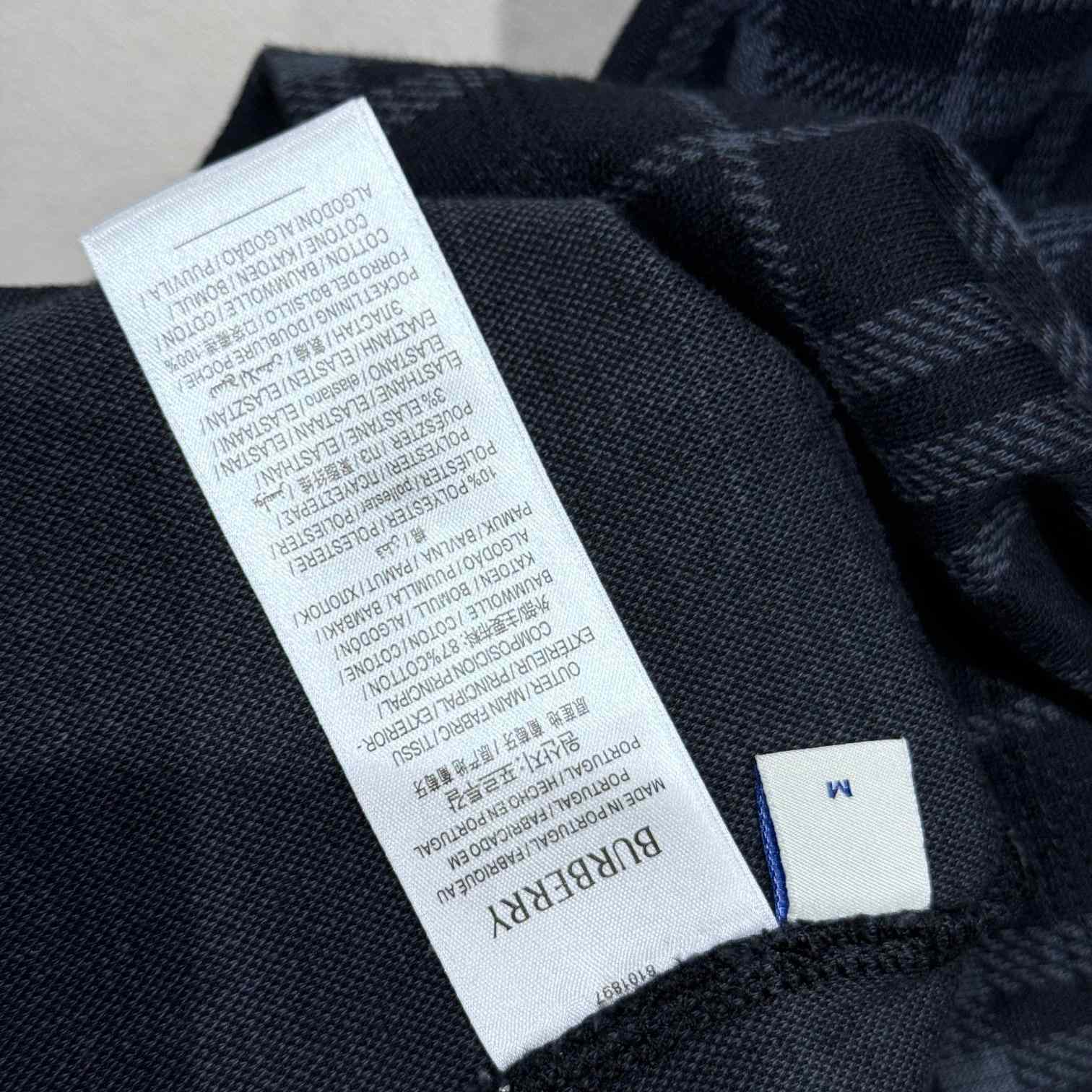 Burberry Navy Check Stretch Cotton Blend Polo - EUR FASHION