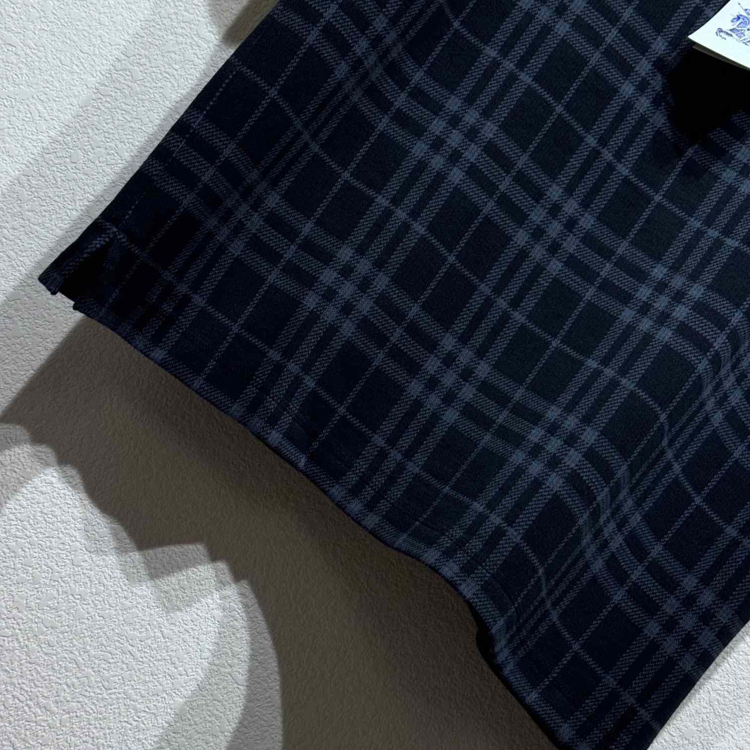 Burberry Navy Check Stretch Cotton Blend Polo - EUR FASHION