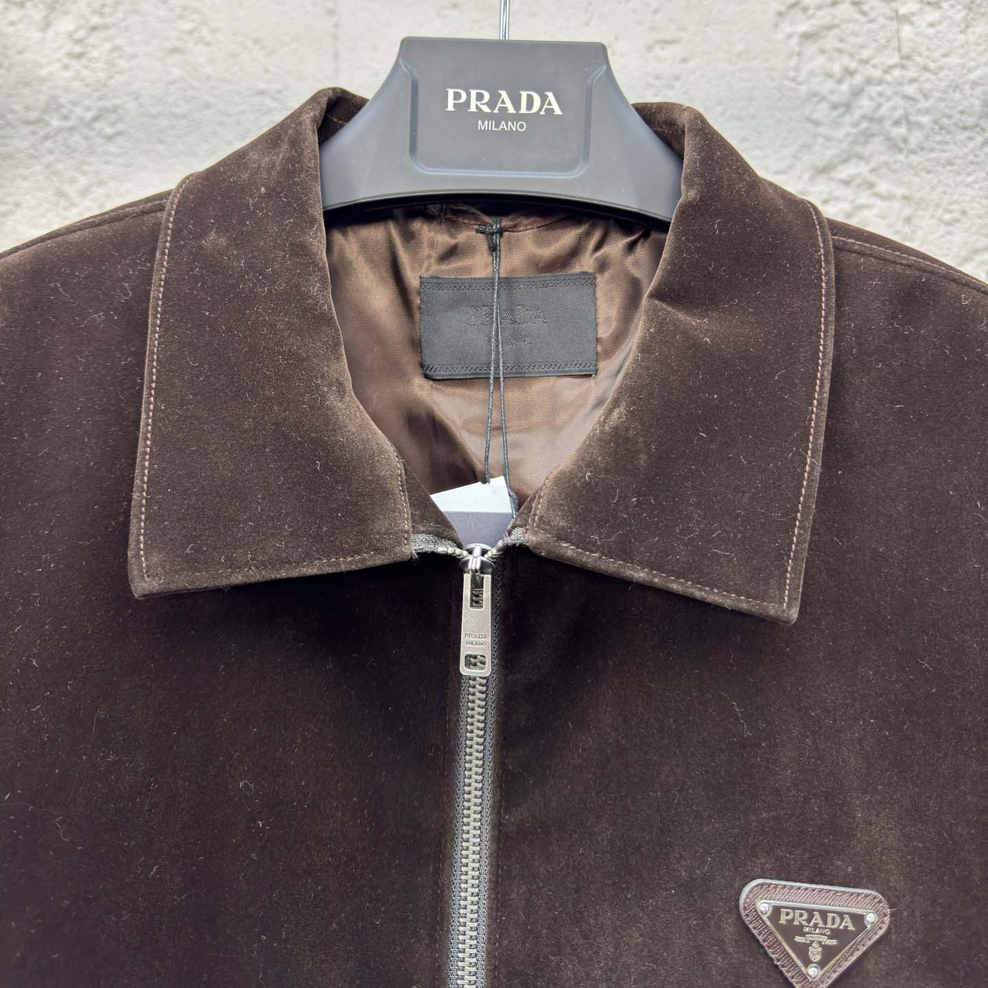 Prada Triangle-logo Velvet Blouson Jacket - EUR FASHION