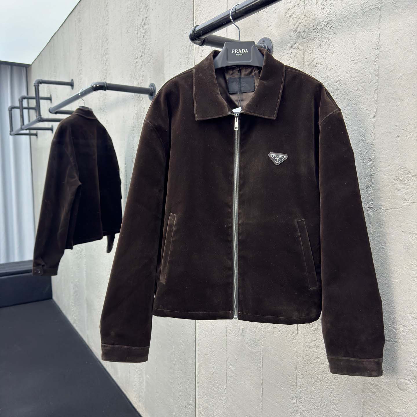 Prada Triangle-logo Velvet Blouson Jacket - EUR FASHION