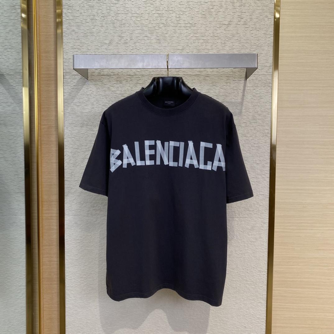 Balenciaga New Tape Type TR T-Shirt Medium Fit In Faded Washed Black - EUR FASHION