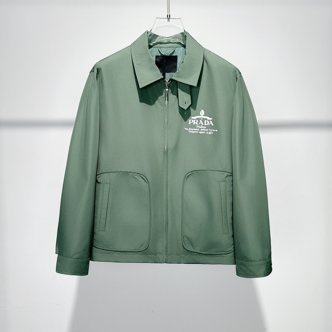 Prada Logo Print Zip Jacket Green - EUR FASHION
