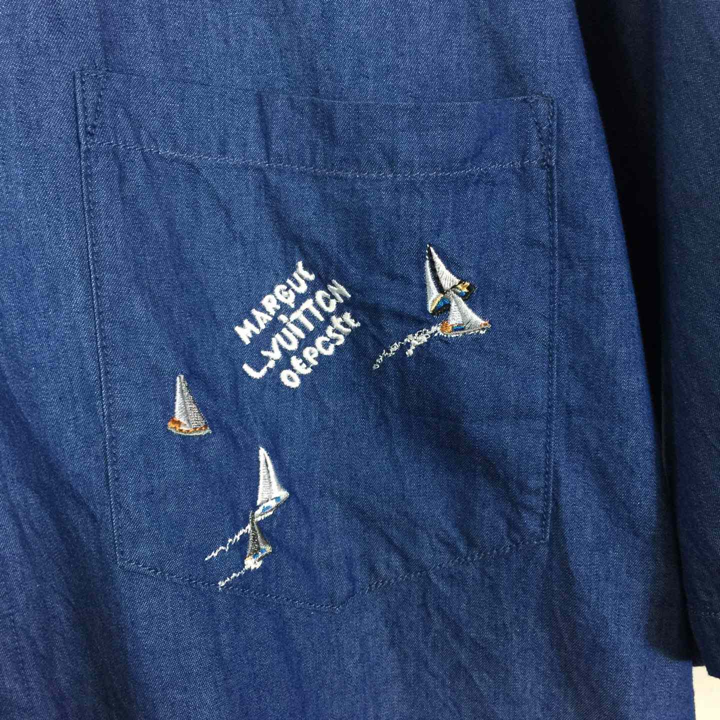 Louis Vuitton Embroidered Chambray Short-Sleeved Shirt   1AHVVX - EUR FASHION