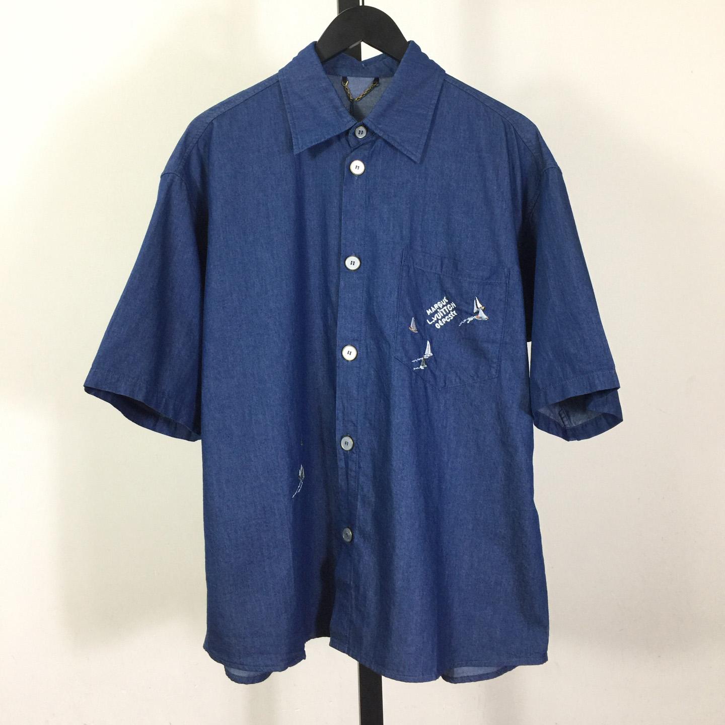 Louis Vuitton Embroidered Chambray Short-Sleeved Shirt   1AHVVX - EUR FASHION
