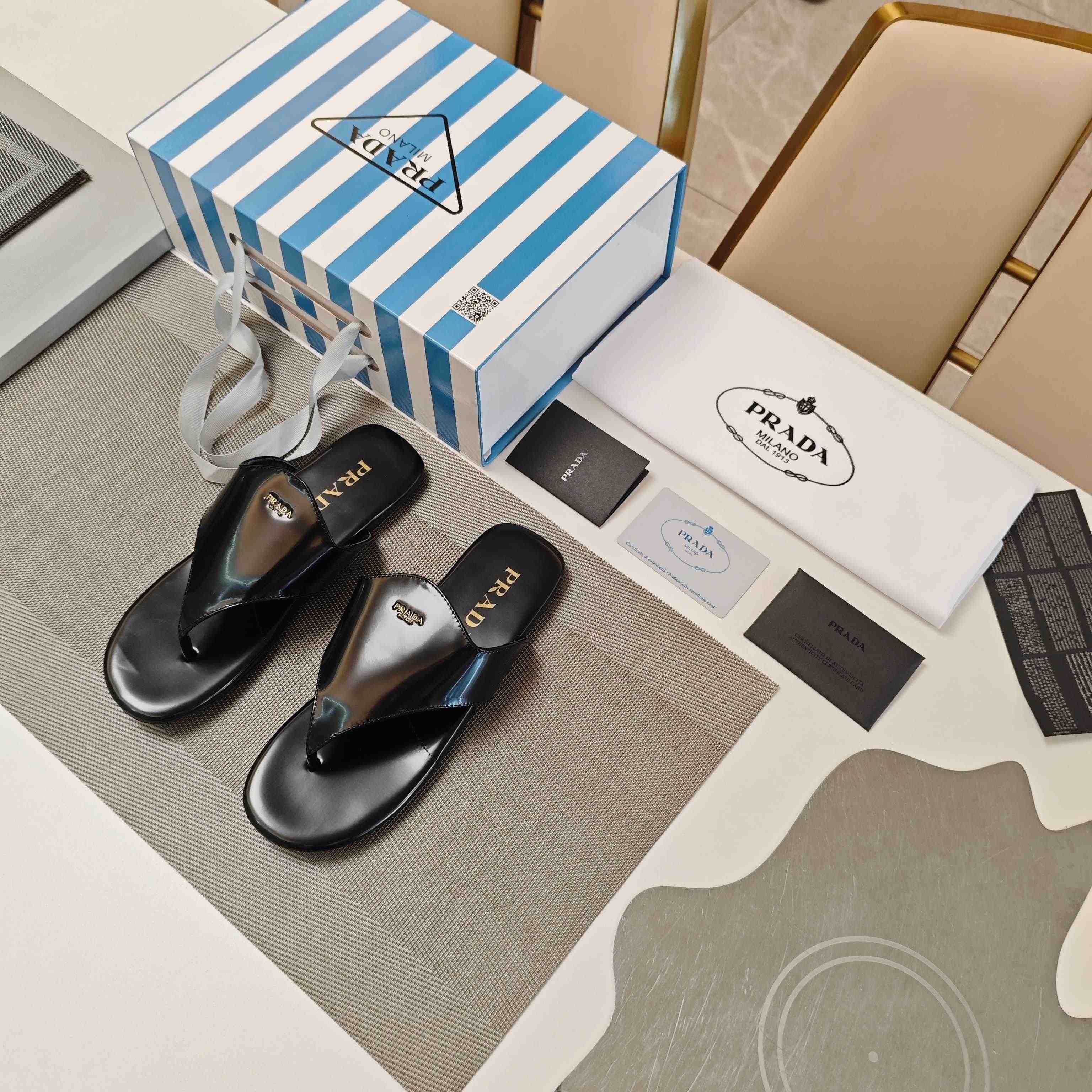 Prada Brushed Leather Thong Sandals - EUR FASHION