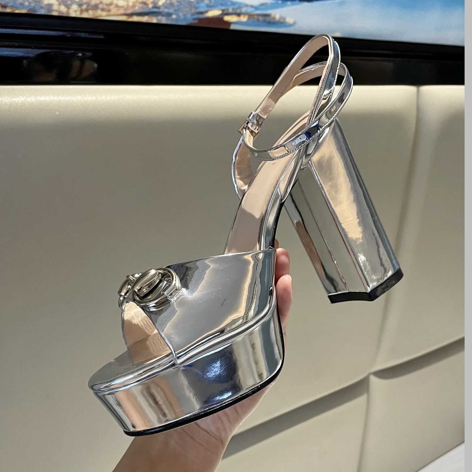 Gucci Silver Leather Sandals    11cm - EUR FASHION