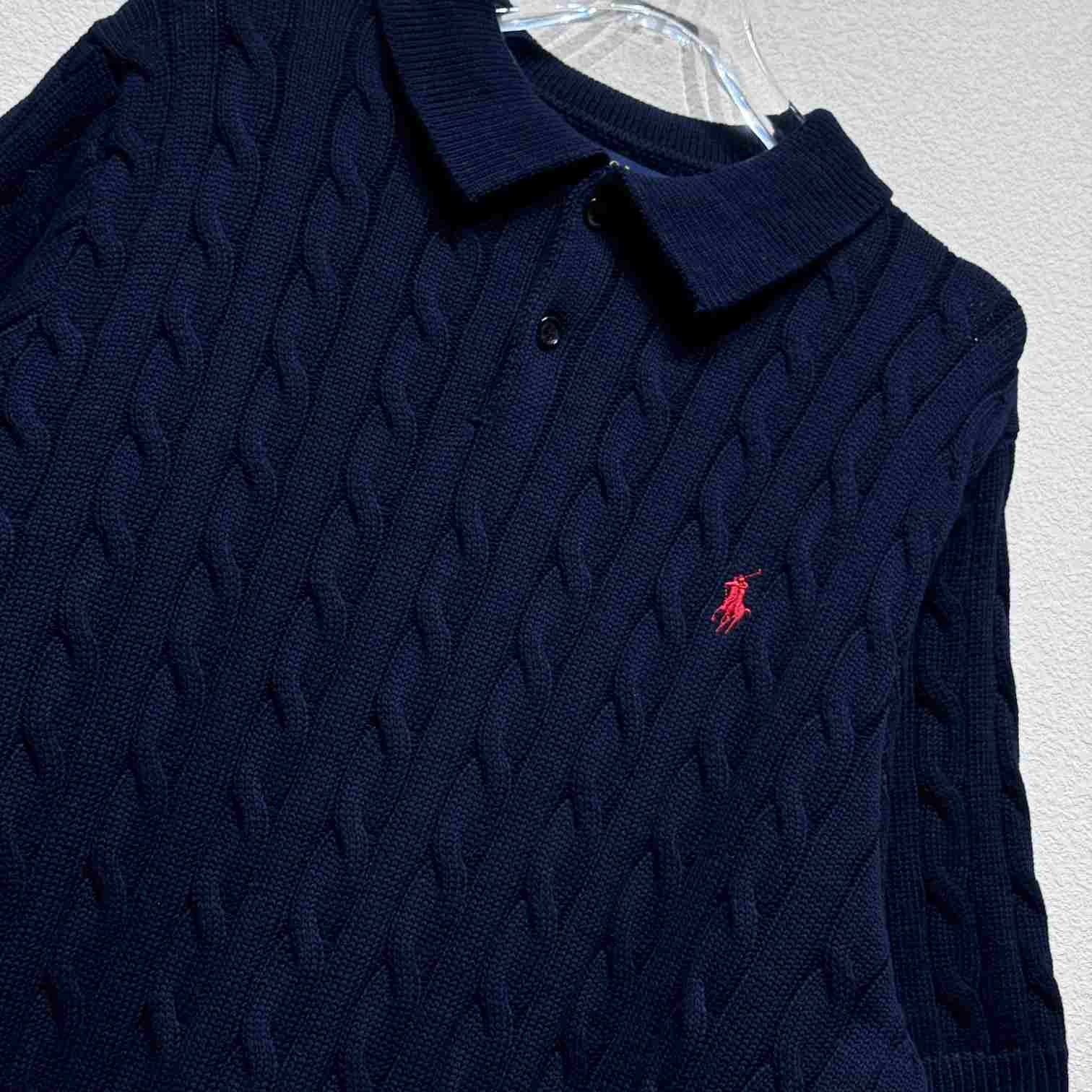 Ralph Lauren Cable-Knit Cotton Polo-Collar Sweater - EUR FASHION