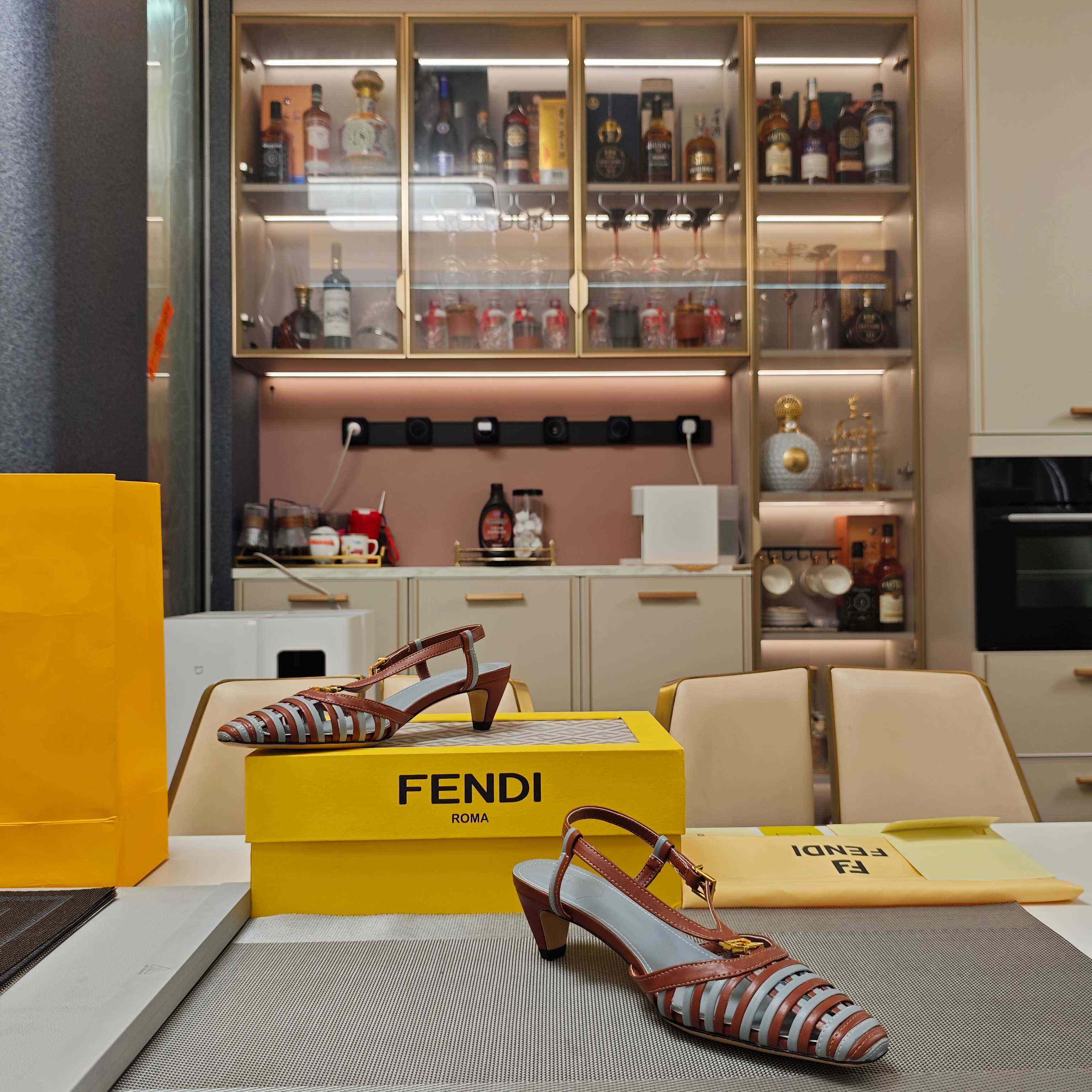 Fendi FFold Brown And Matcha Green Leather Low-heeled Slingbacks - EUR FASHION