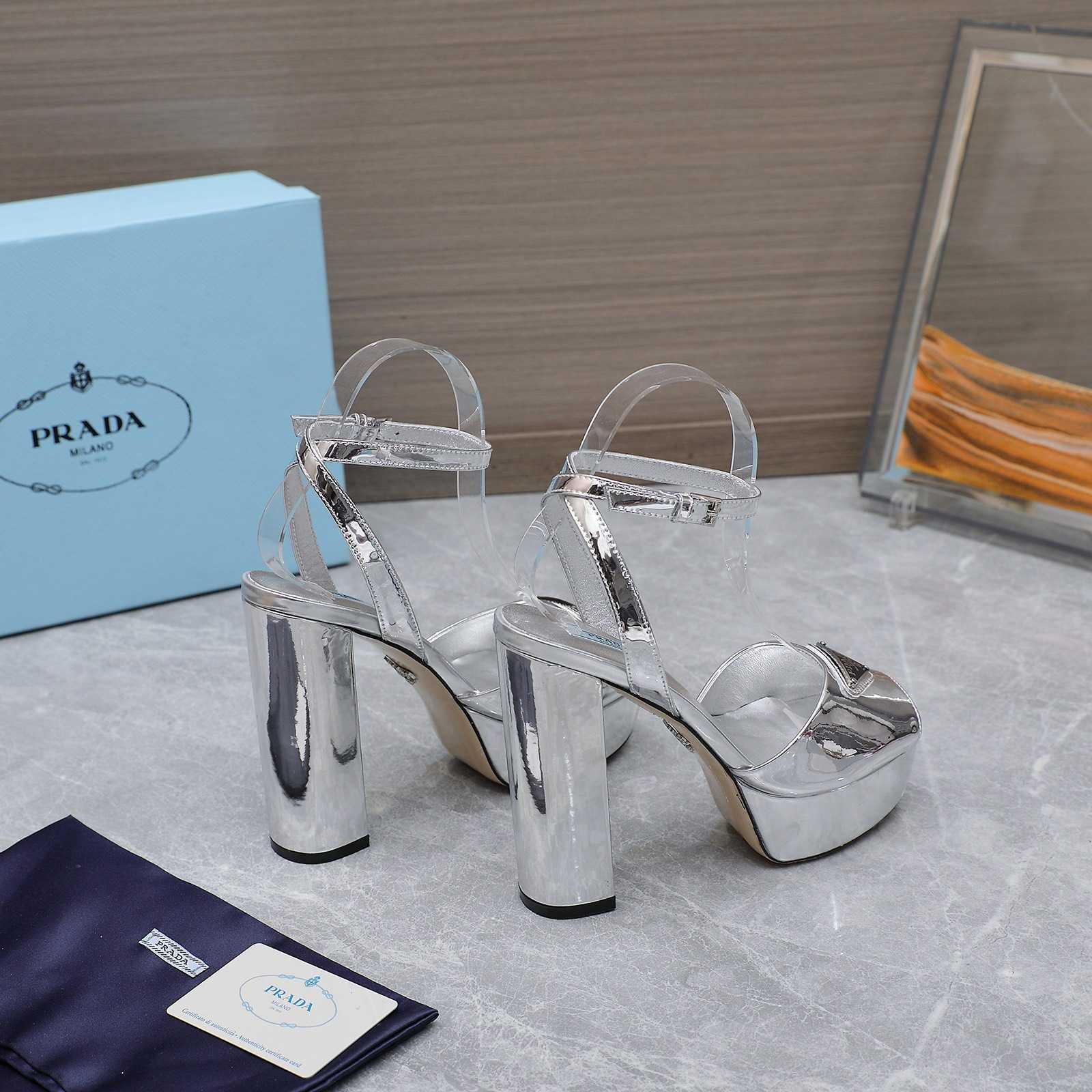 Prada Silver Tone Plateau Platform Sandals | Silver   13cm - EUR FASHION