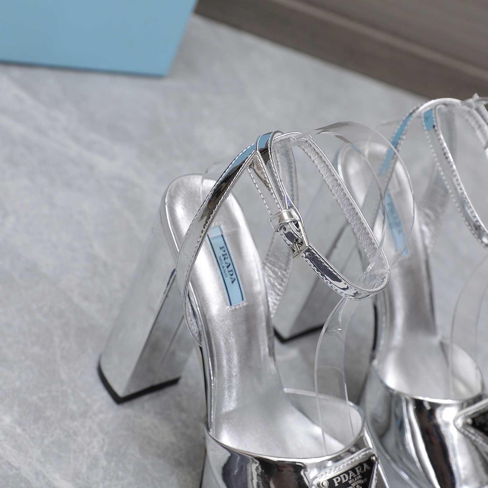 Prada Silver Tone Plateau Platform Sandals | Silver   13cm - EUR FASHION