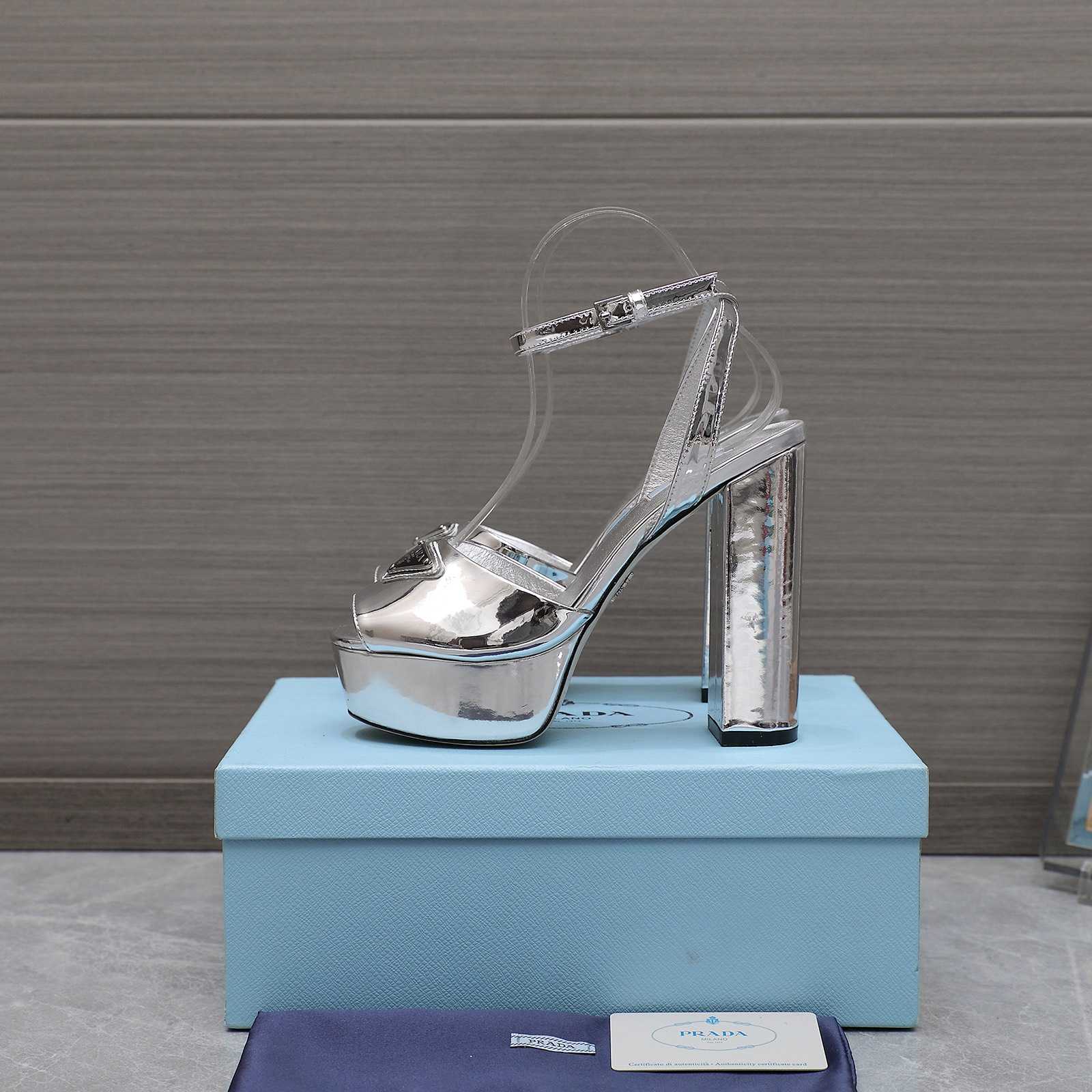 Prada Silver Tone Plateau Platform Sandals | Silver   13cm - EUR FASHION