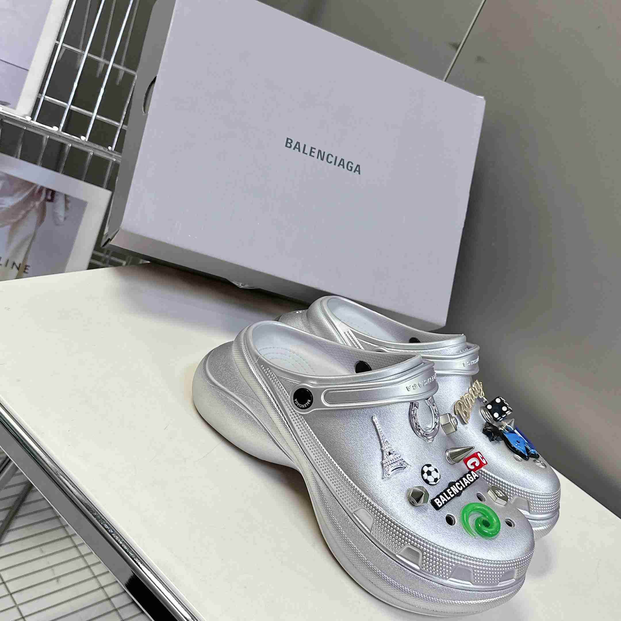 Balenciaga Crocs™ Mule In Silver - EUR FASHION