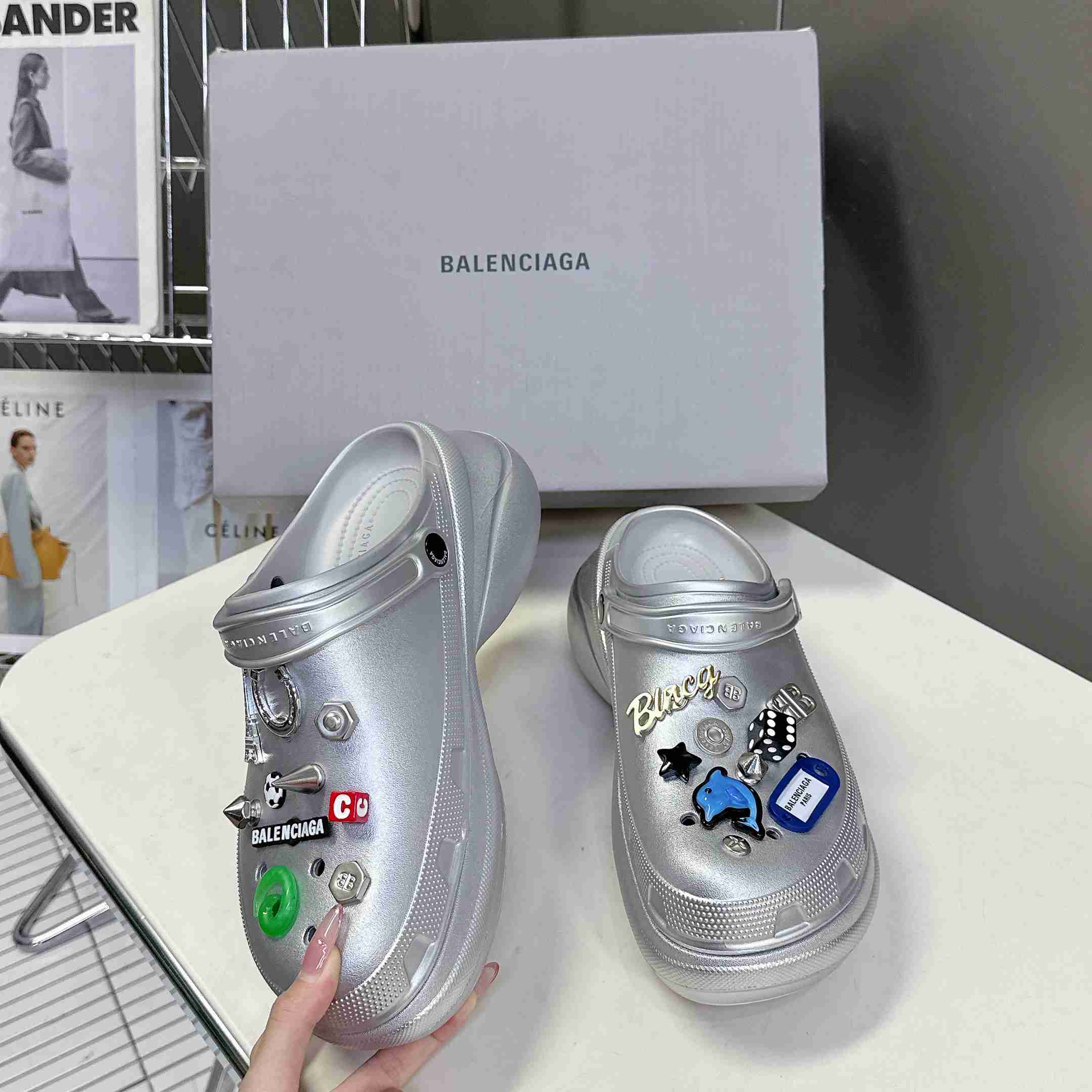 Balenciaga Crocs™ Mule In Silver - EUR FASHION