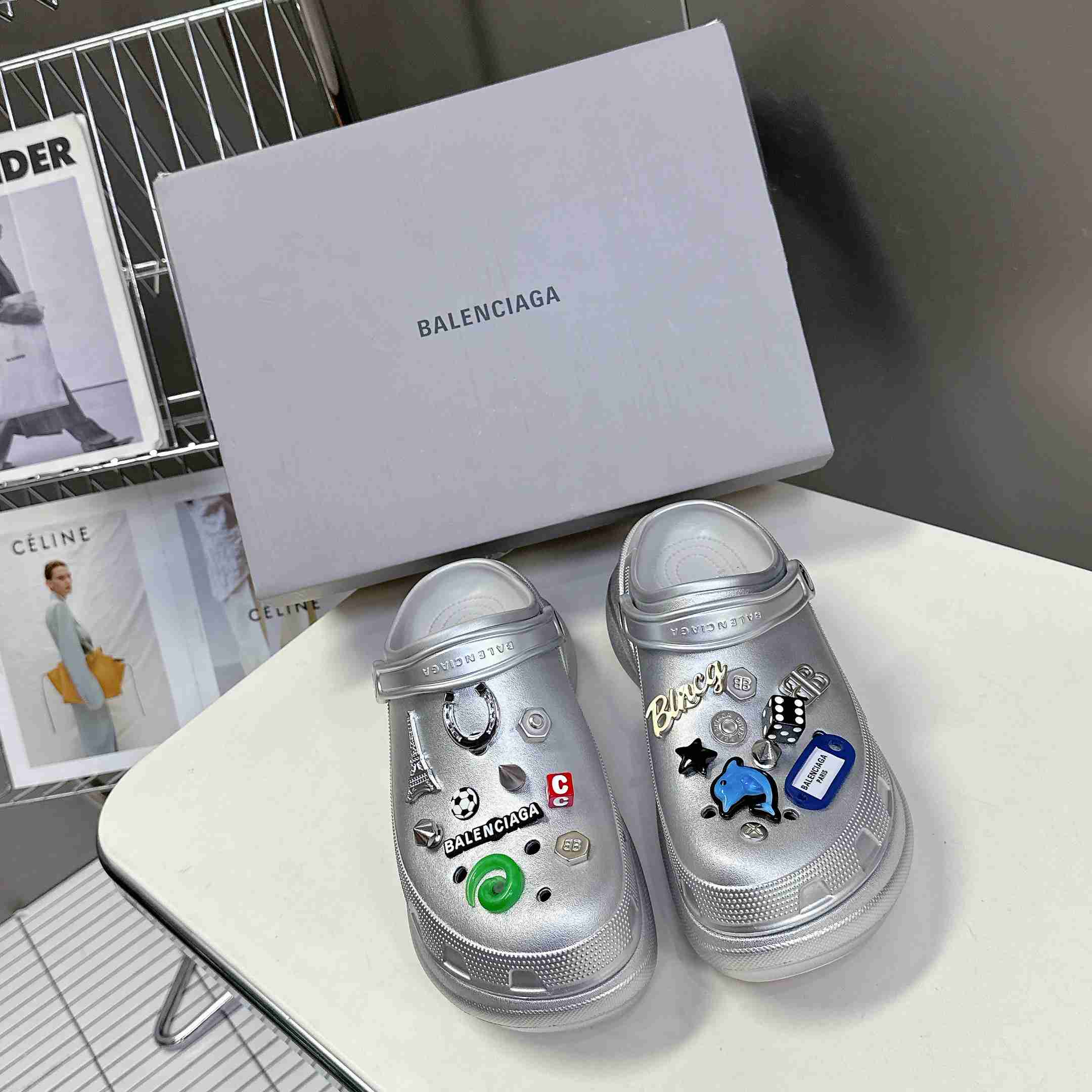 Balenciaga Crocs™ Mule In Silver - EUR FASHION
