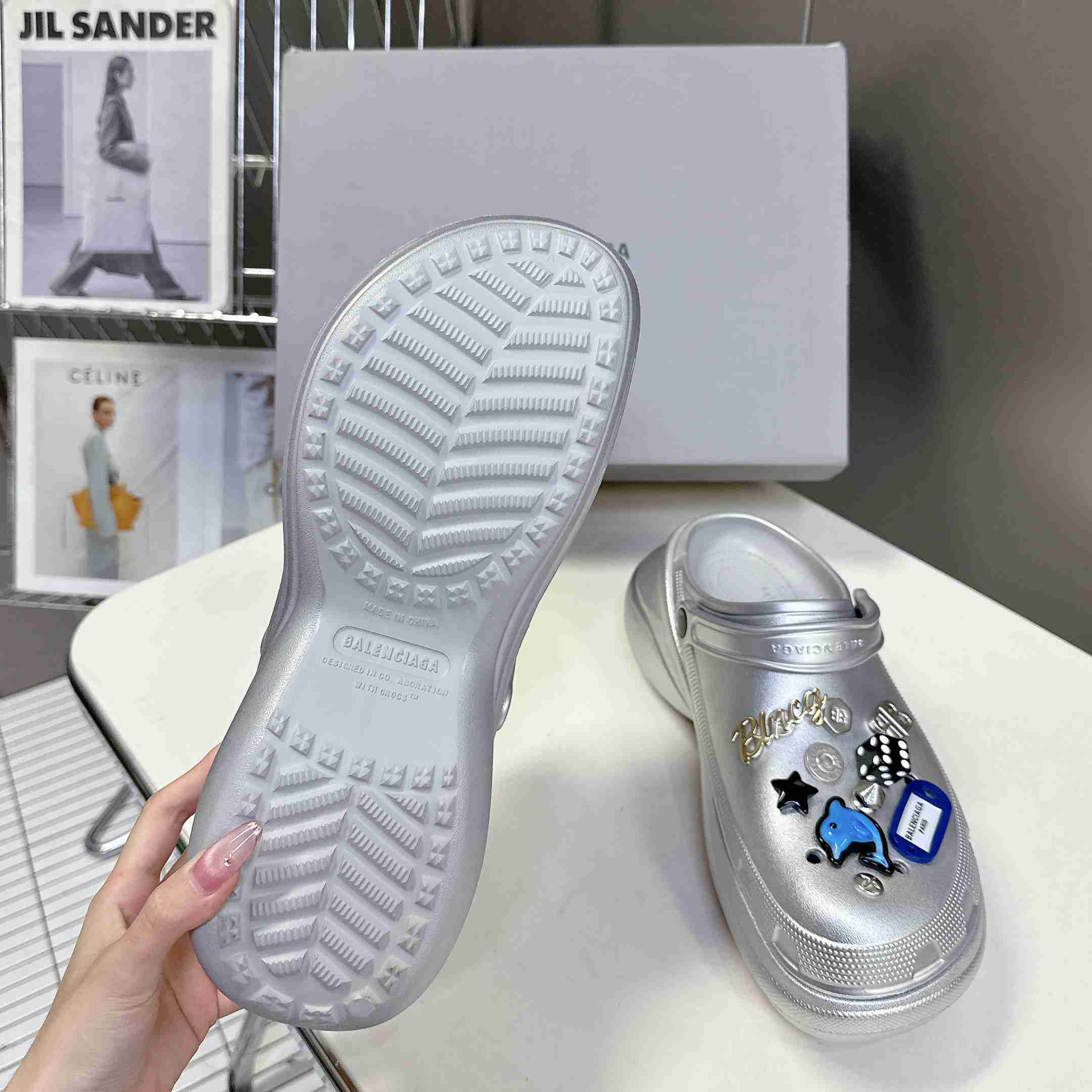 Balenciaga Crocs™ Mule In Silver - EUR FASHION