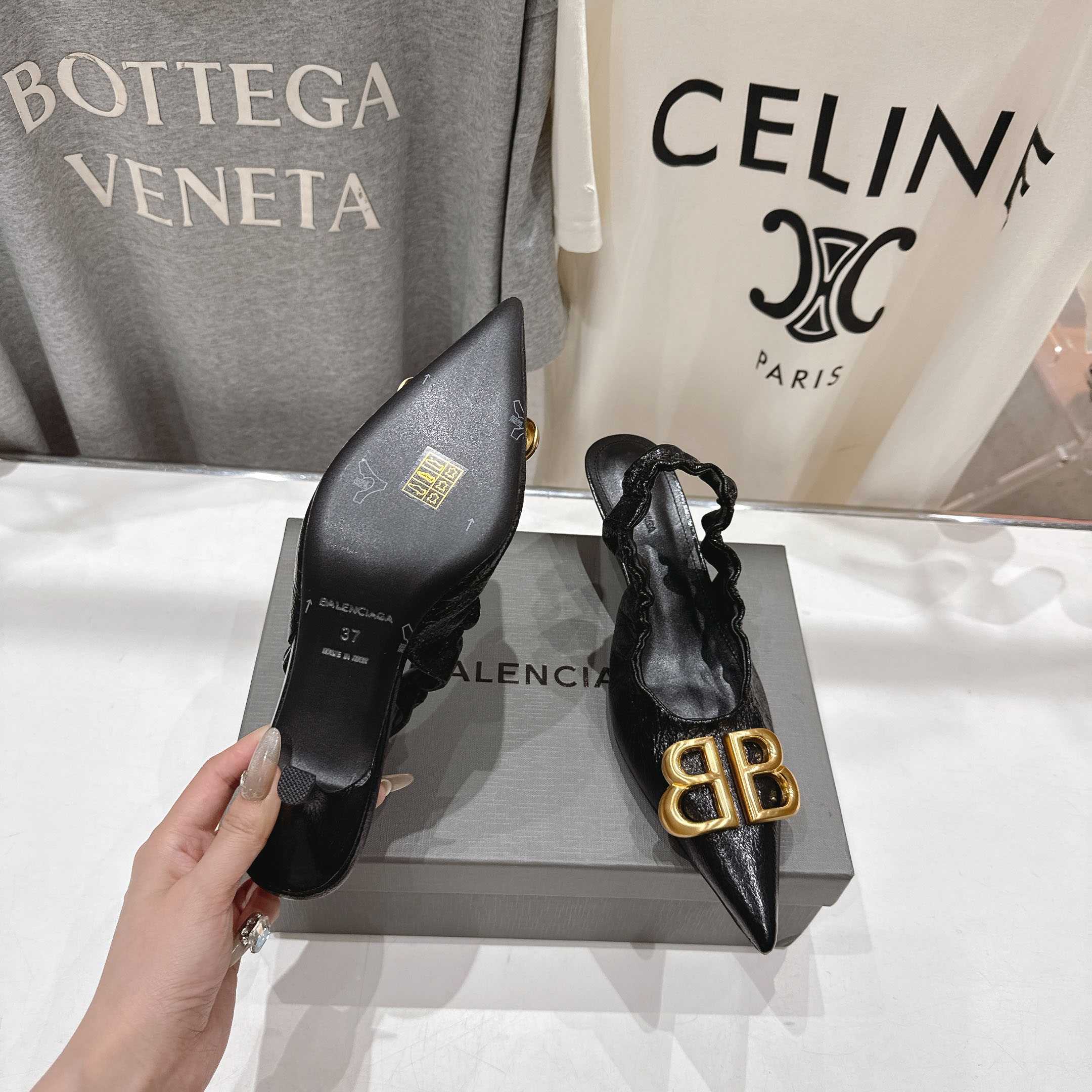 Balenciaga Monaco 50mm Slingback In Black Arena Lambskin - EUR FASHION