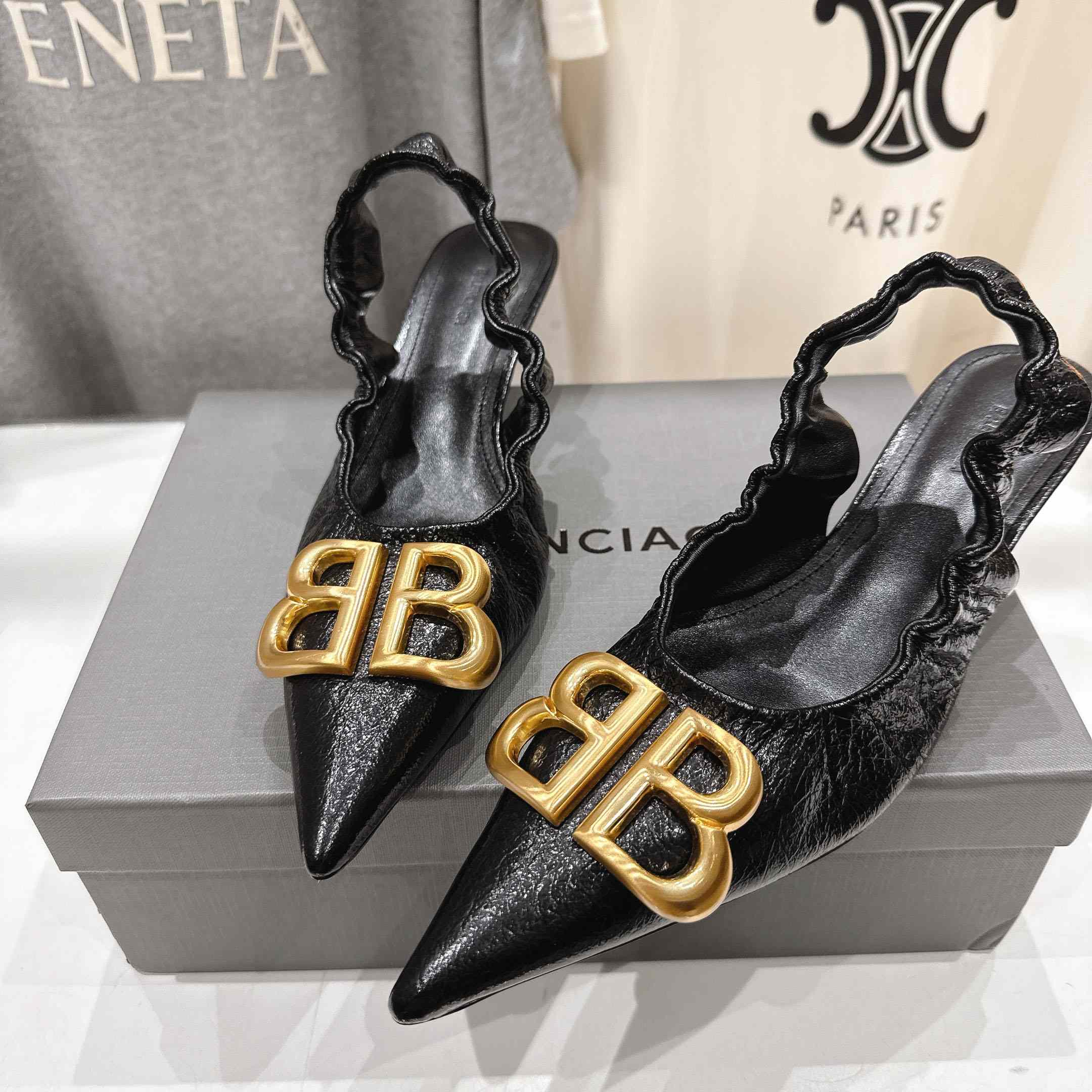 Balenciaga Monaco 50mm Slingback In Black Arena Lambskin - EUR FASHION