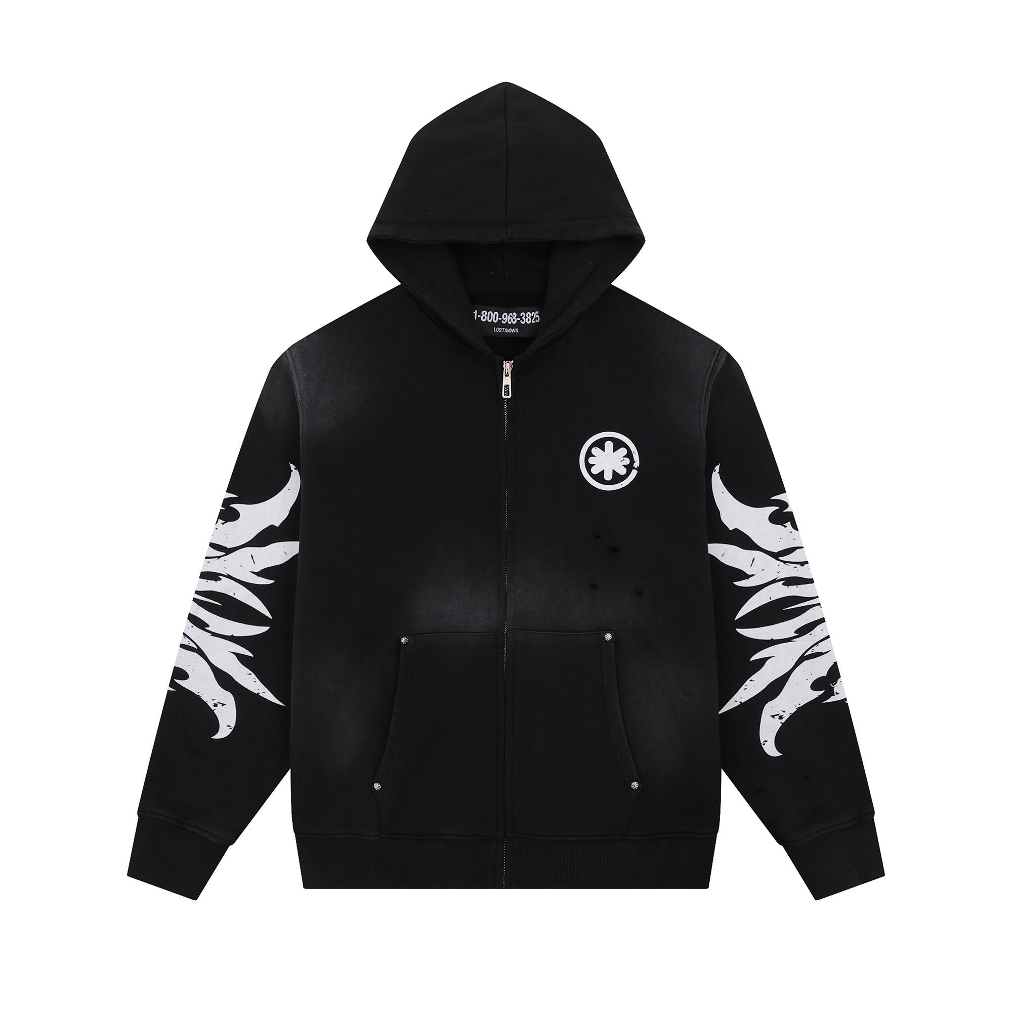 LostShdws Complex Con Exclusive Acid Wash Zip Up Hoodie Black - EUR FASHION