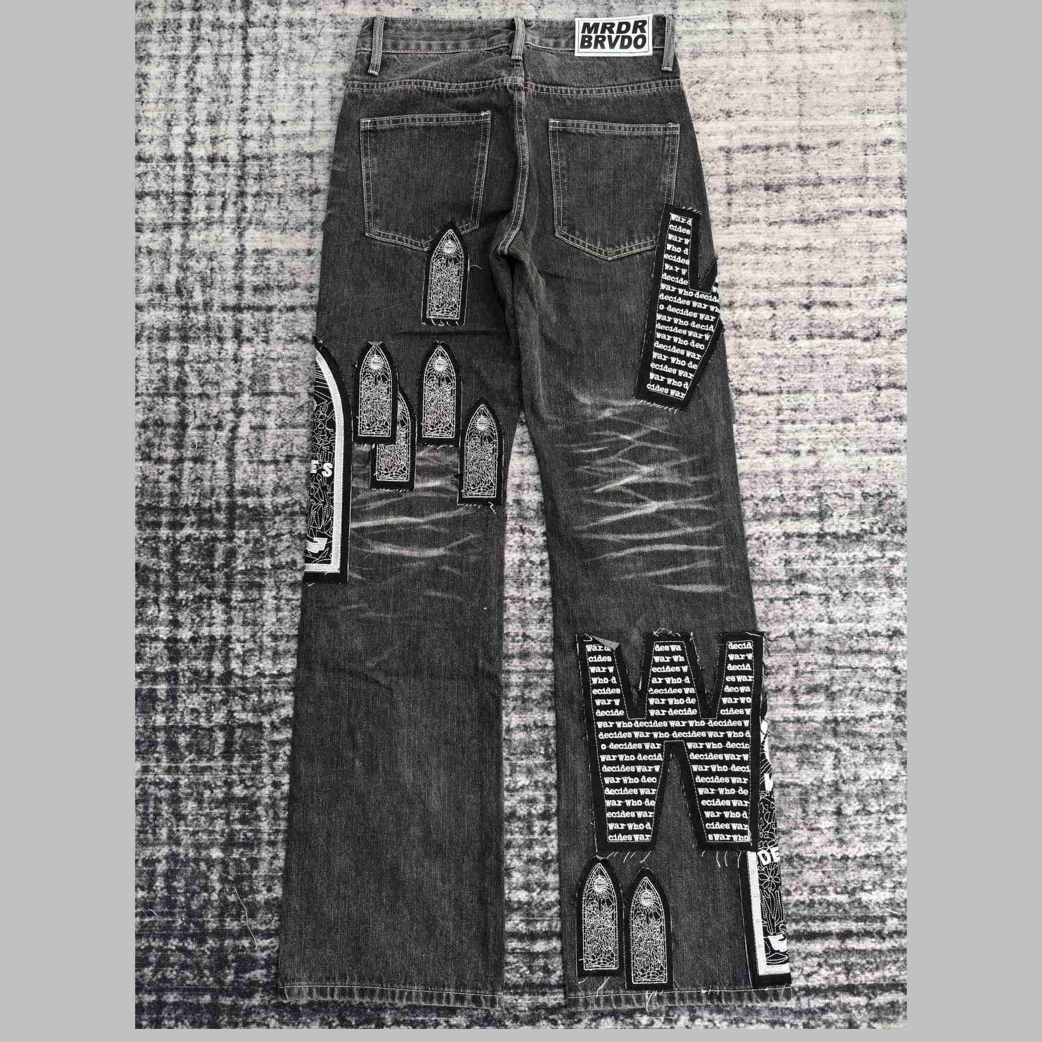 Who Decides War Motif Patched Jeans   701 - EUR FASHION