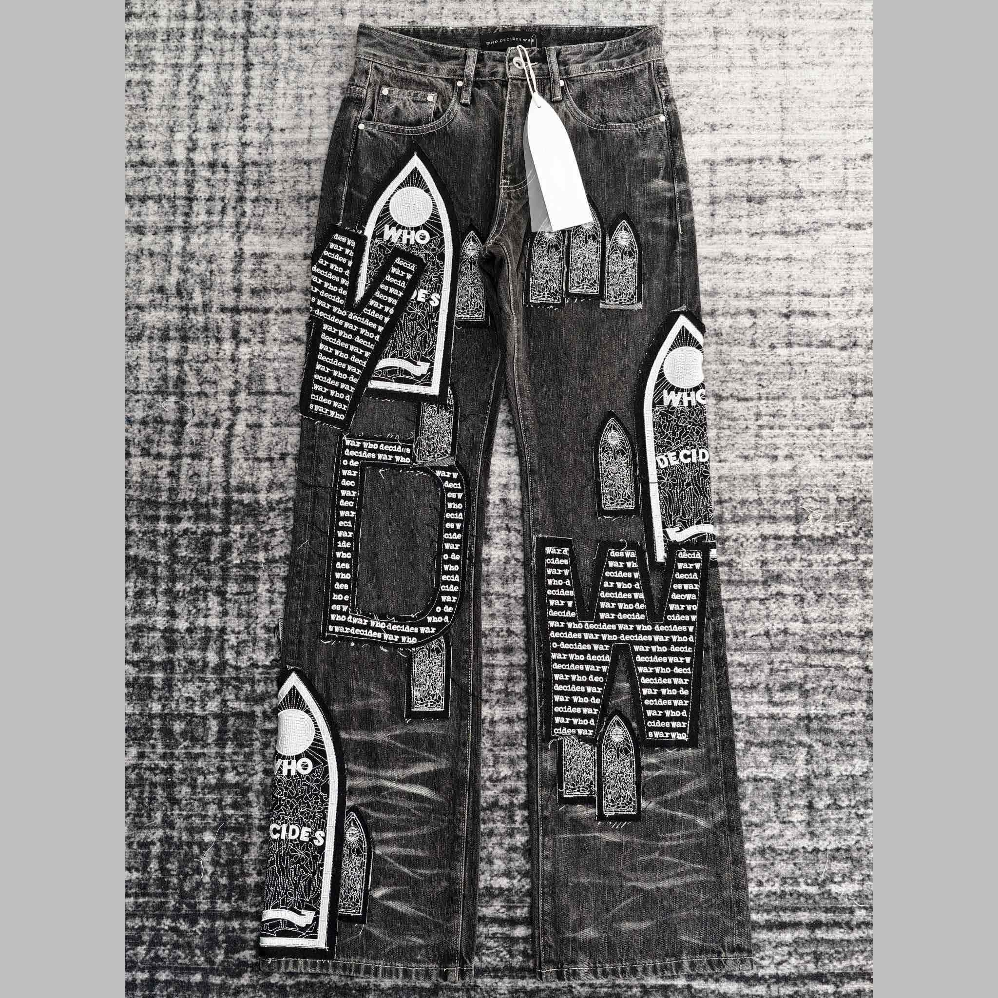 Who Decides War Motif Patched Jeans   701 - EUR FASHION