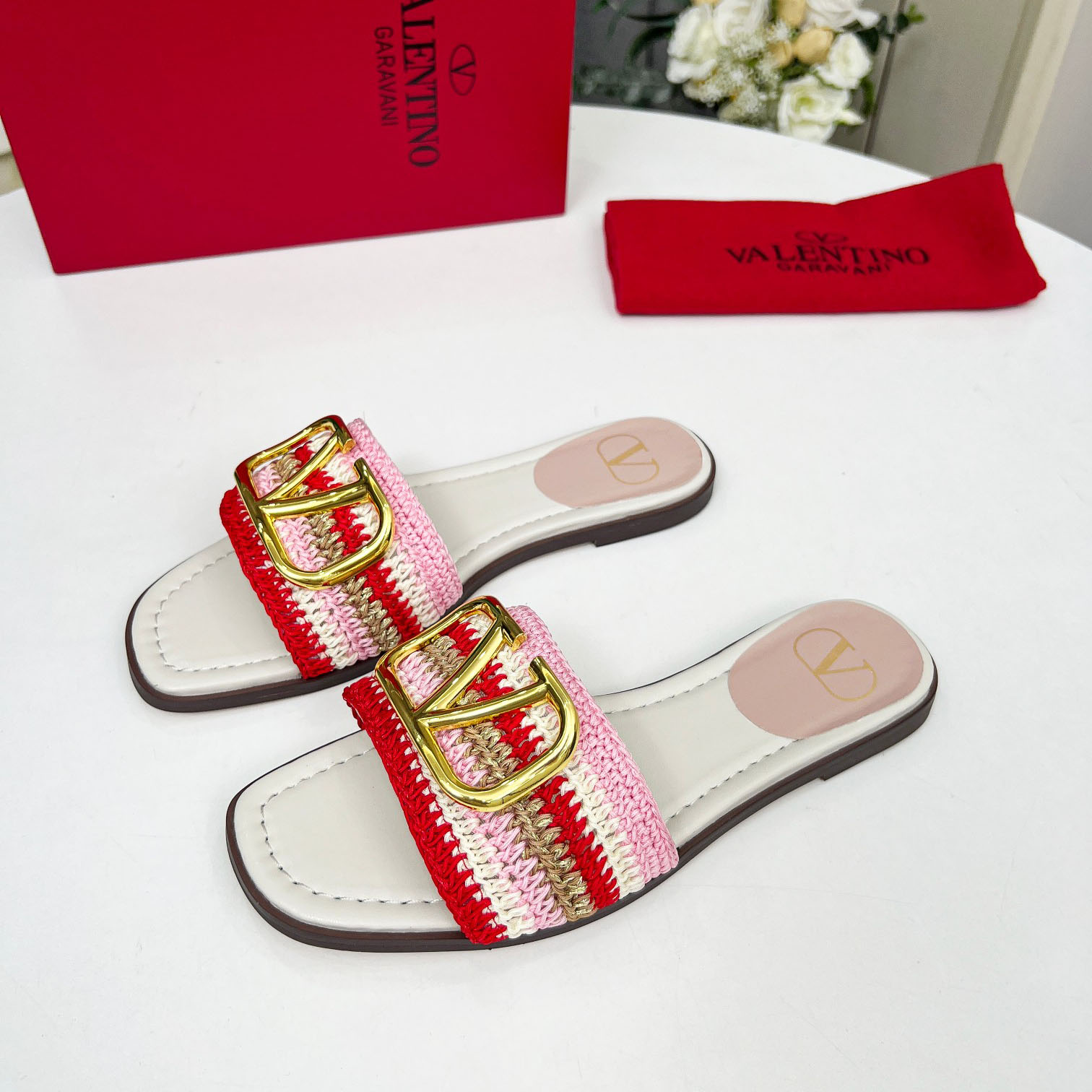 Valent Women's Pink Flat Sandals - EUR FASHION