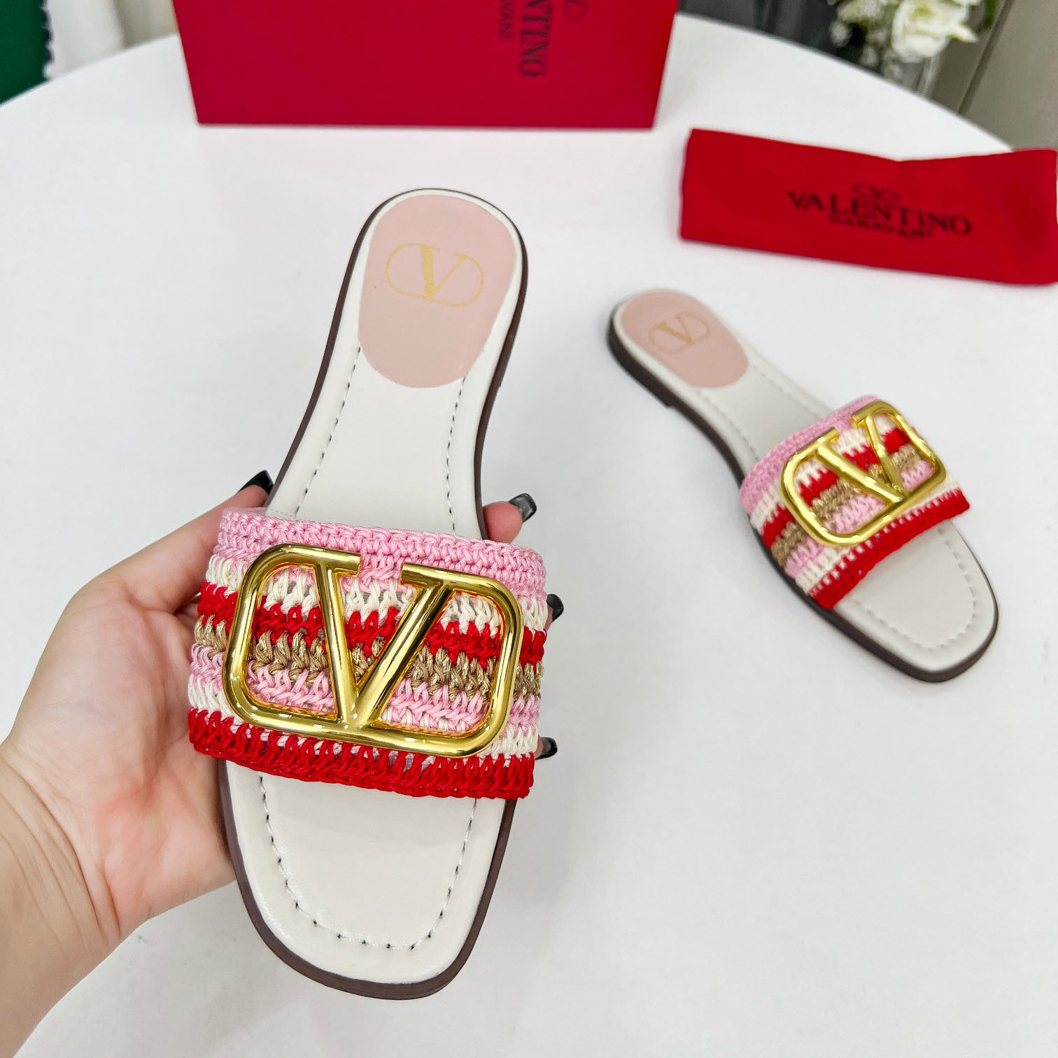 Valent Women's Pink Flat Sandals - EUR FASHION