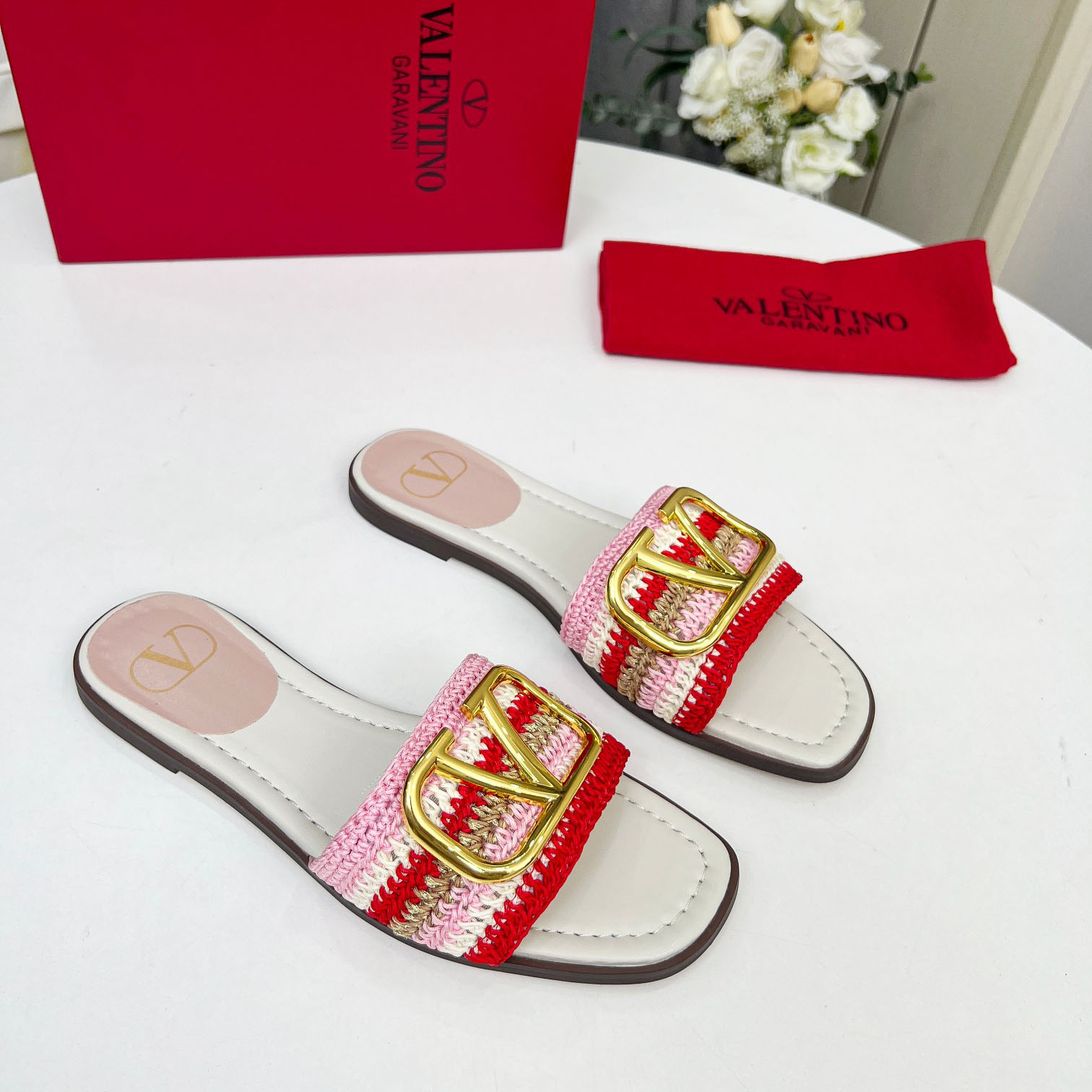 Valent Women's Pink Flat Sandals - EUR FASHION