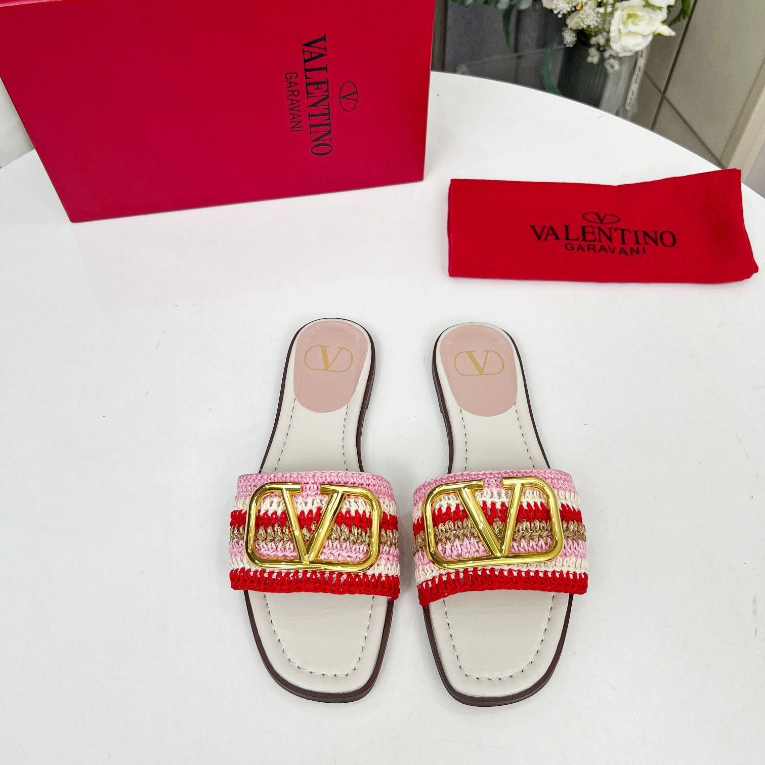 Valent Women's Pink Flat Sandals - EUR FASHION