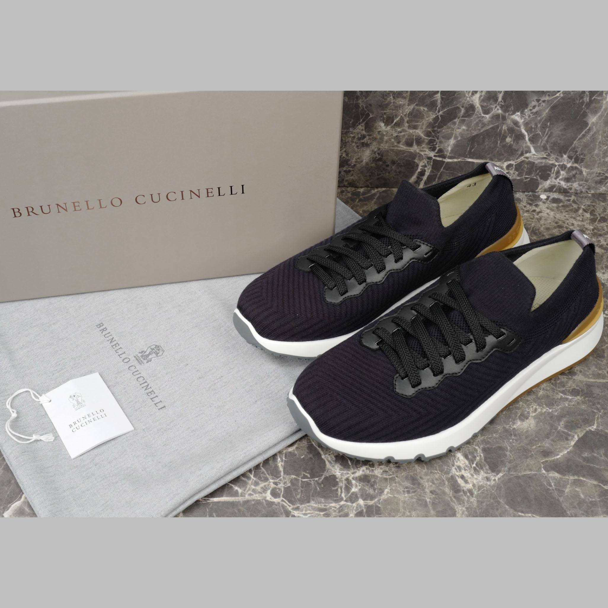 Brunello Cucinelli Cotton Knit And Semi-polished Calfskin Runners - EUR FASHION