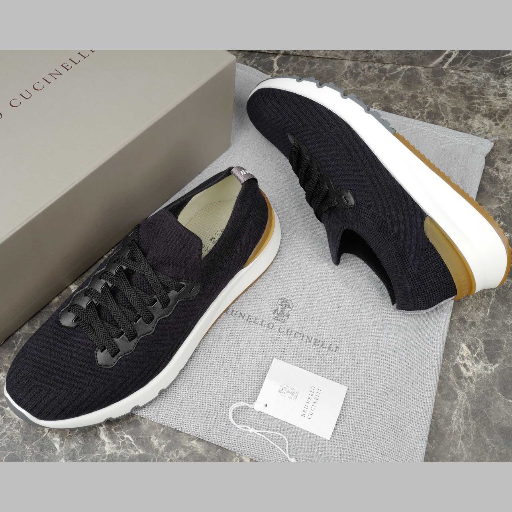 Brunello Cucinelli Cotton Knit And Semi-polished Calfskin Runners - EUR FASHION