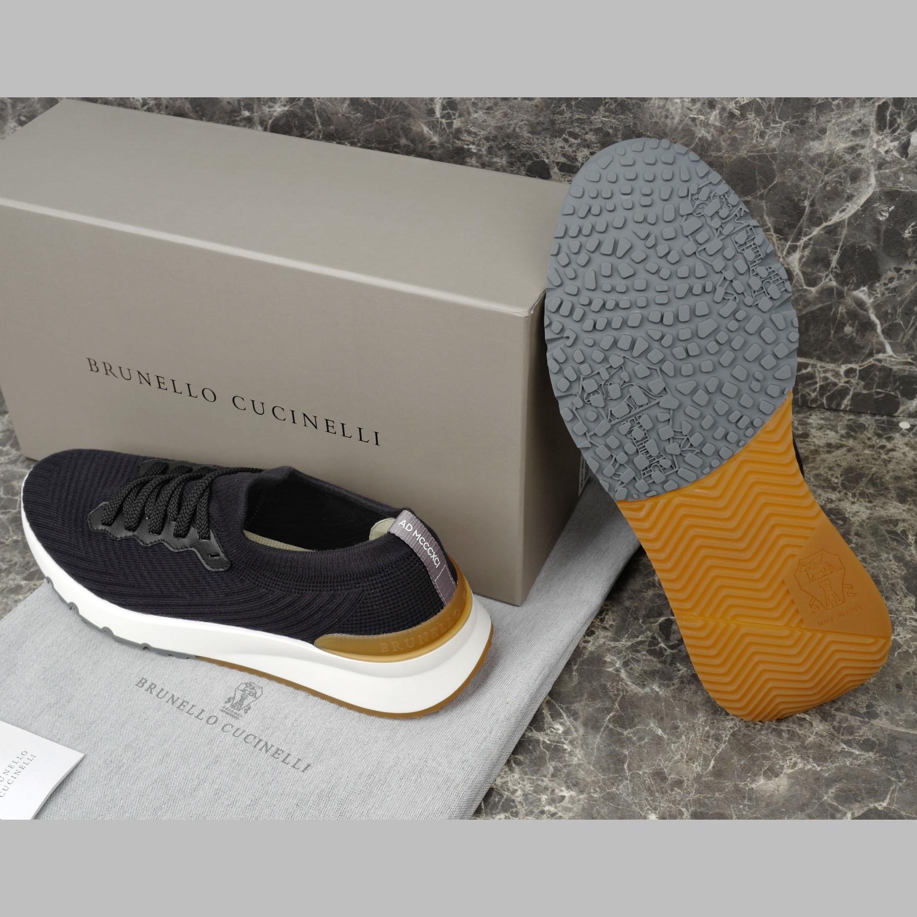 Brunello Cucinelli Cotton Knit And Semi-polished Calfskin Runners - EUR FASHION