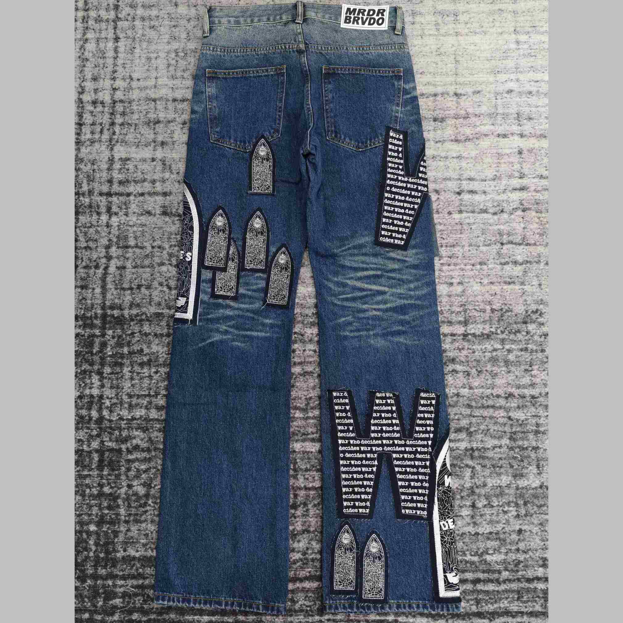 Who Decides War Motif Patched Jeans   702 - EUR FASHION