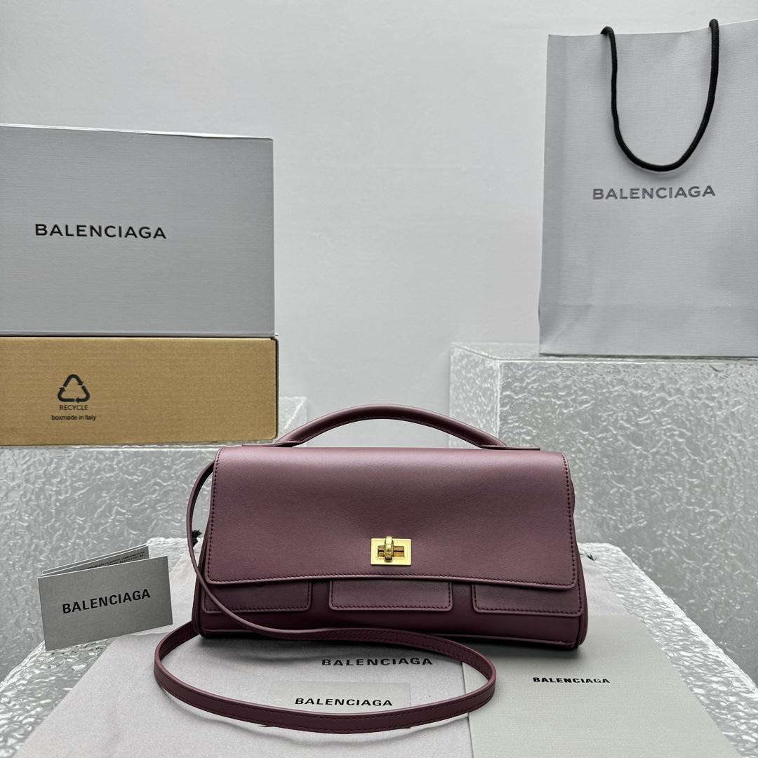 Balenciaga Bel Air Clutch On Strap Small In Dark Burgundy - EUR FASHION