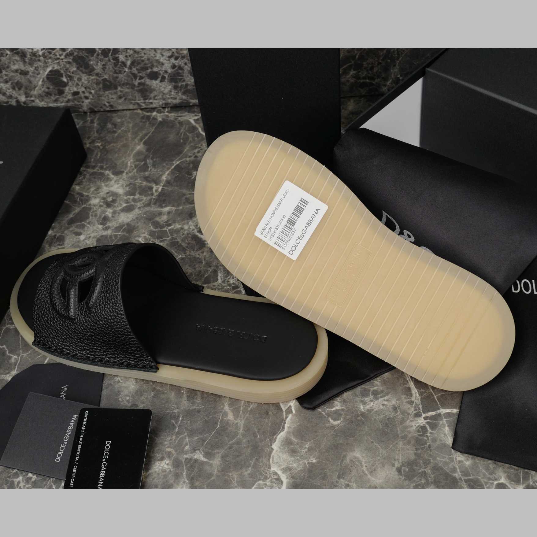Dolce & Gabbana Black Leather Sliders - EUR FASHION